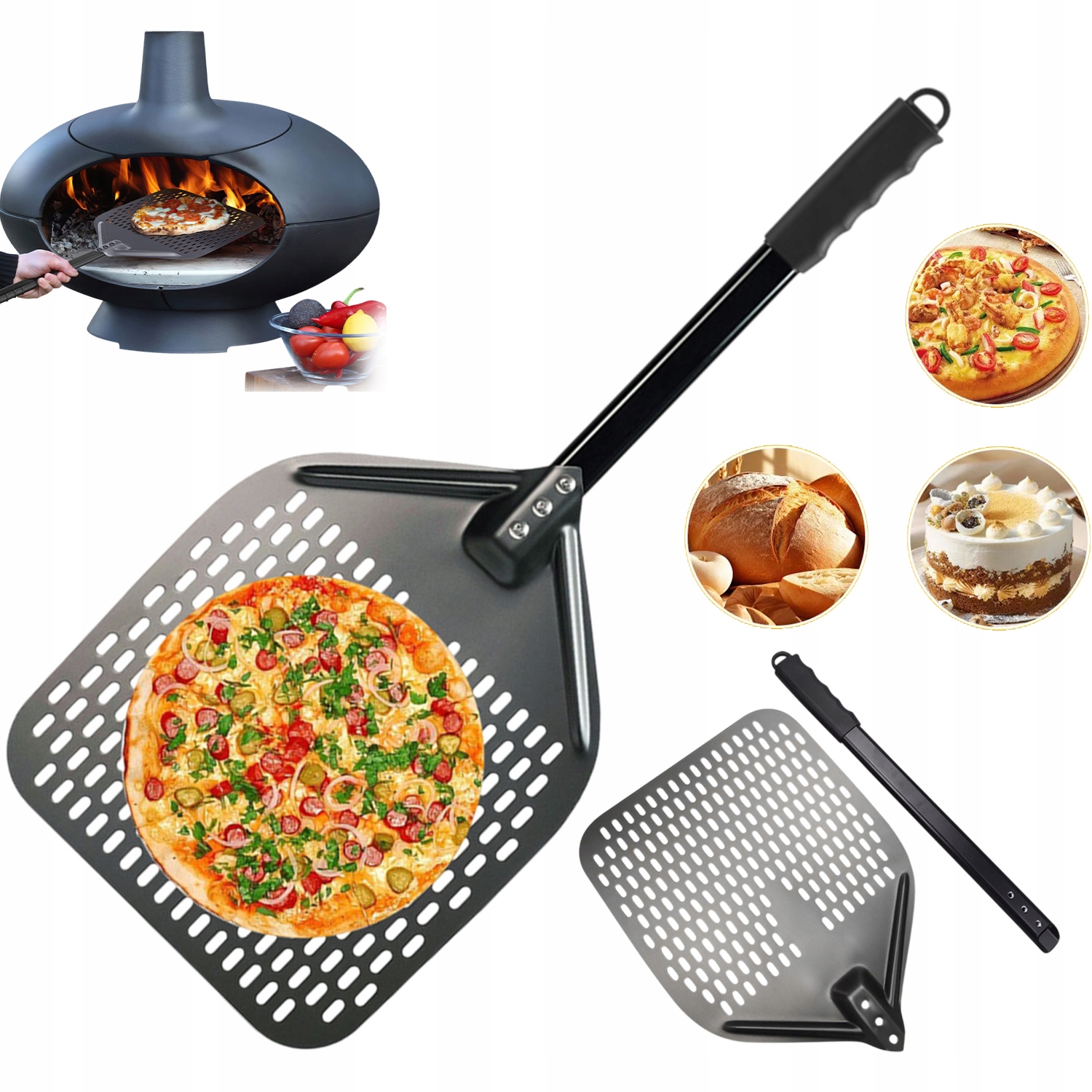Lopata na pizzu Perforovaná lopatka Podnos Metal Aluminium Profesionální 72 cm