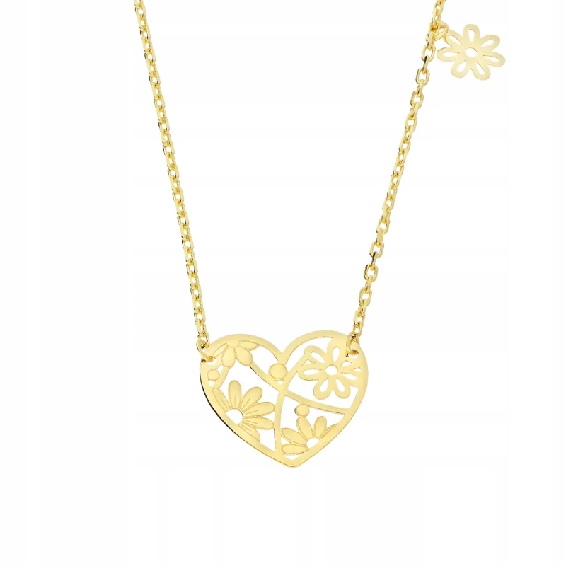 Zlatý náhrdelník 585 se srdcem a kvítkem 1.56 g, elegance jako dárek R45