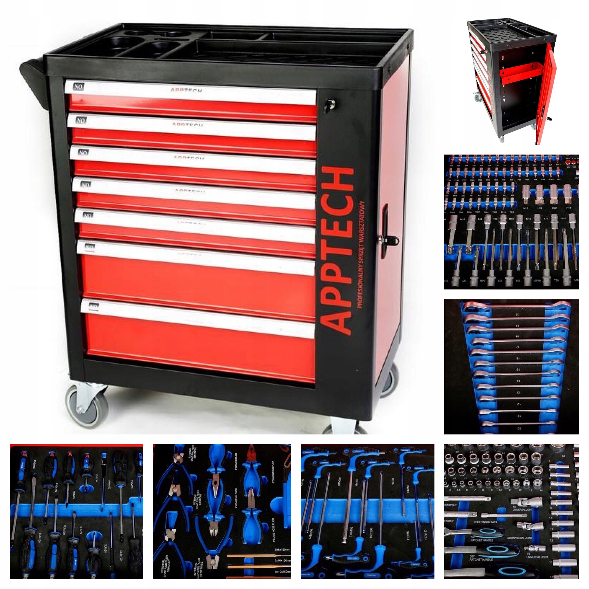 SZAFKA NARZĘDZIOWA WÓZEK WARSZTATOWY 7+1 256 elem