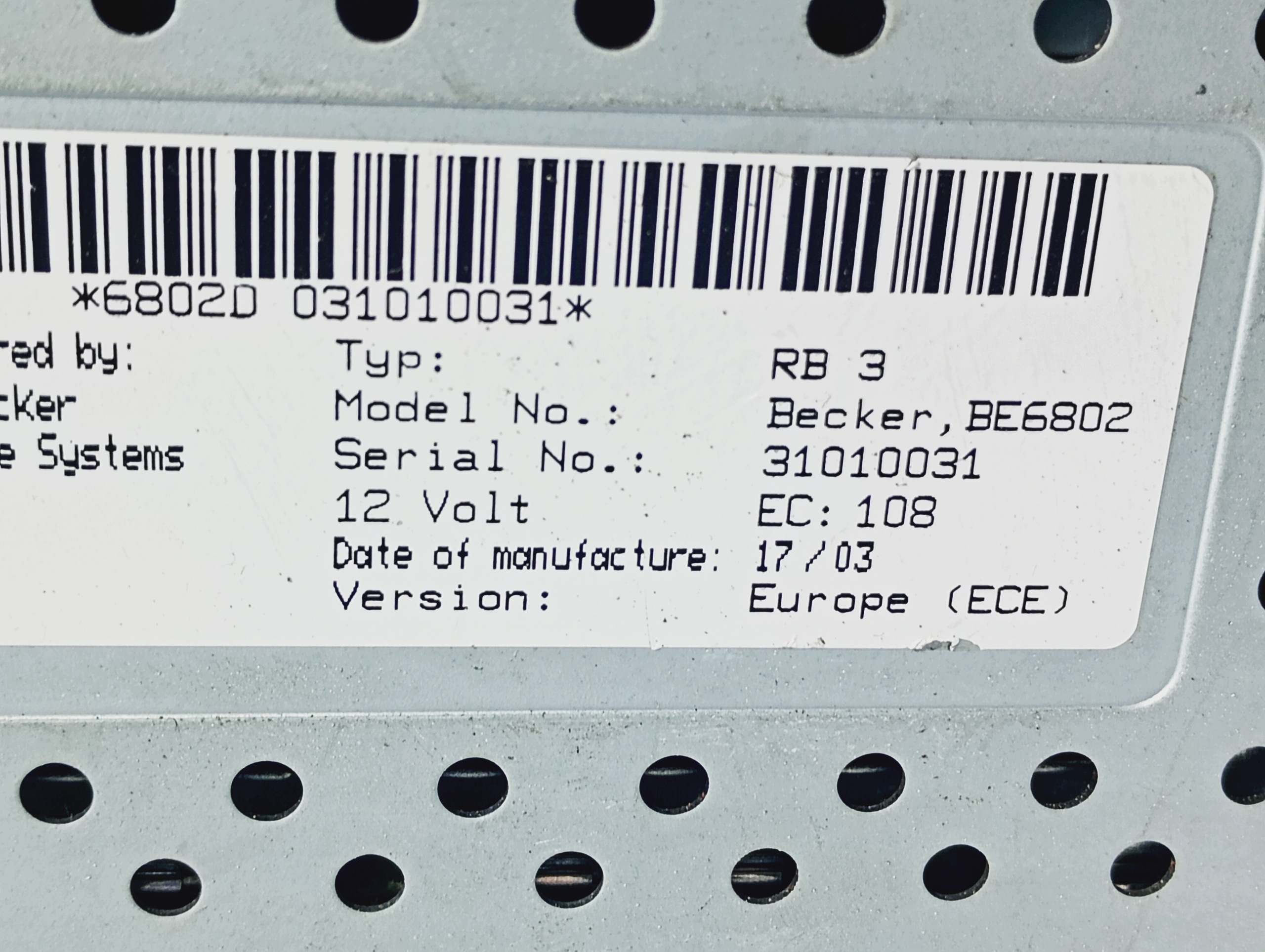 Radio original CD fehlt code OE BE6802 CHRYSLER SEBRING 01-07