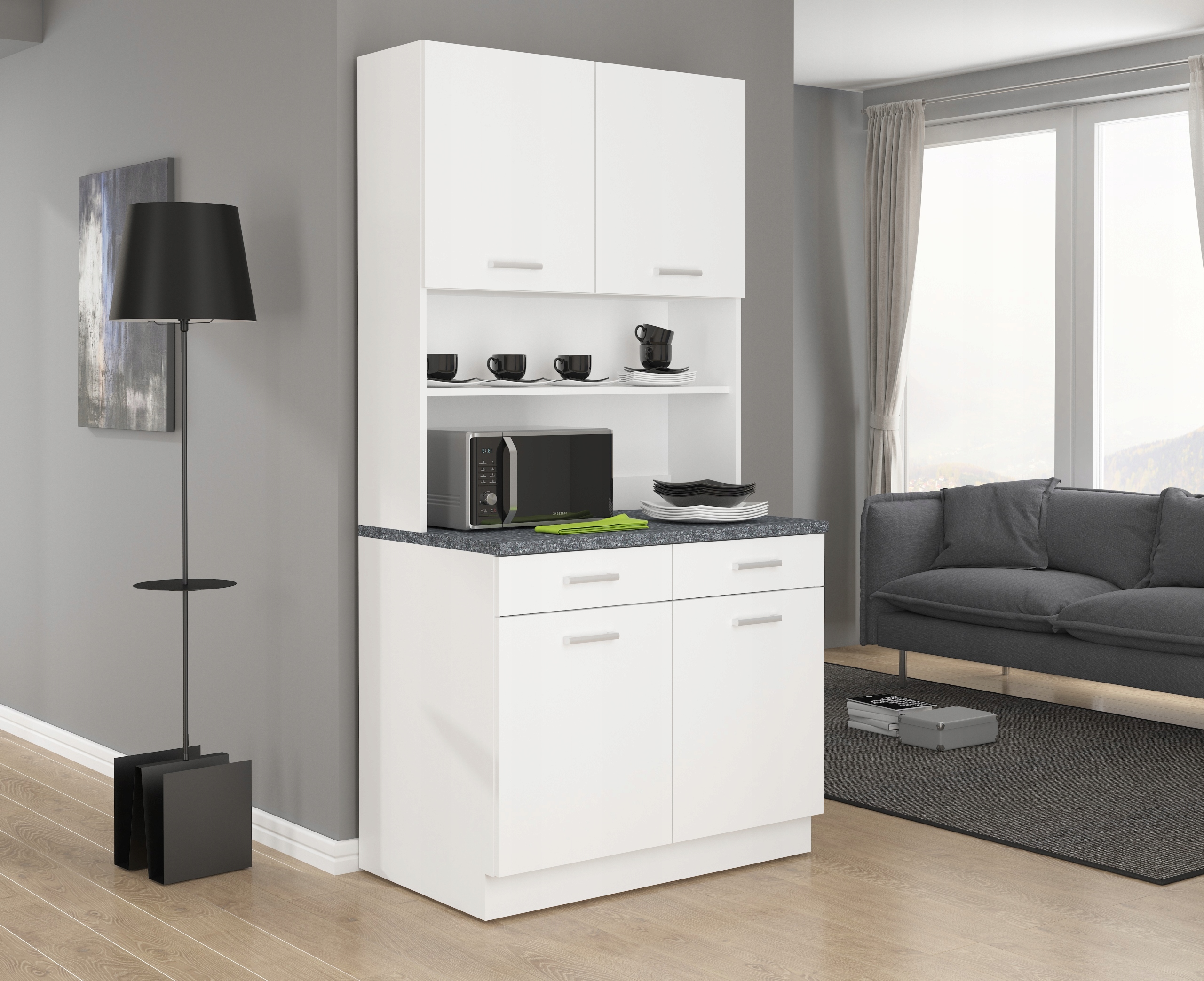 Bílý nábytek do kuchyně Kuchyňský kredenc Levný kuchyňský nábytek. Bílý kredenc