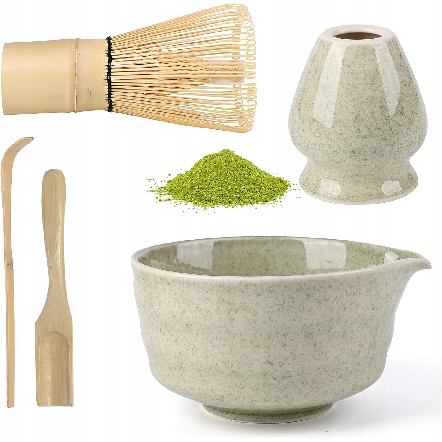Akcesoria pro výrobu Matchy, sada pro Matcha s keramickou miskou zelená