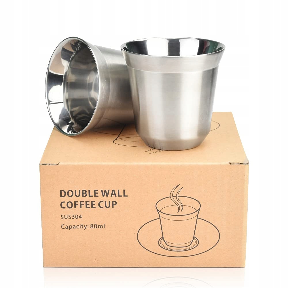 Wantouth Sada 2 hrnků Z Nerezové Oceli 80 ml na kávu Espresso