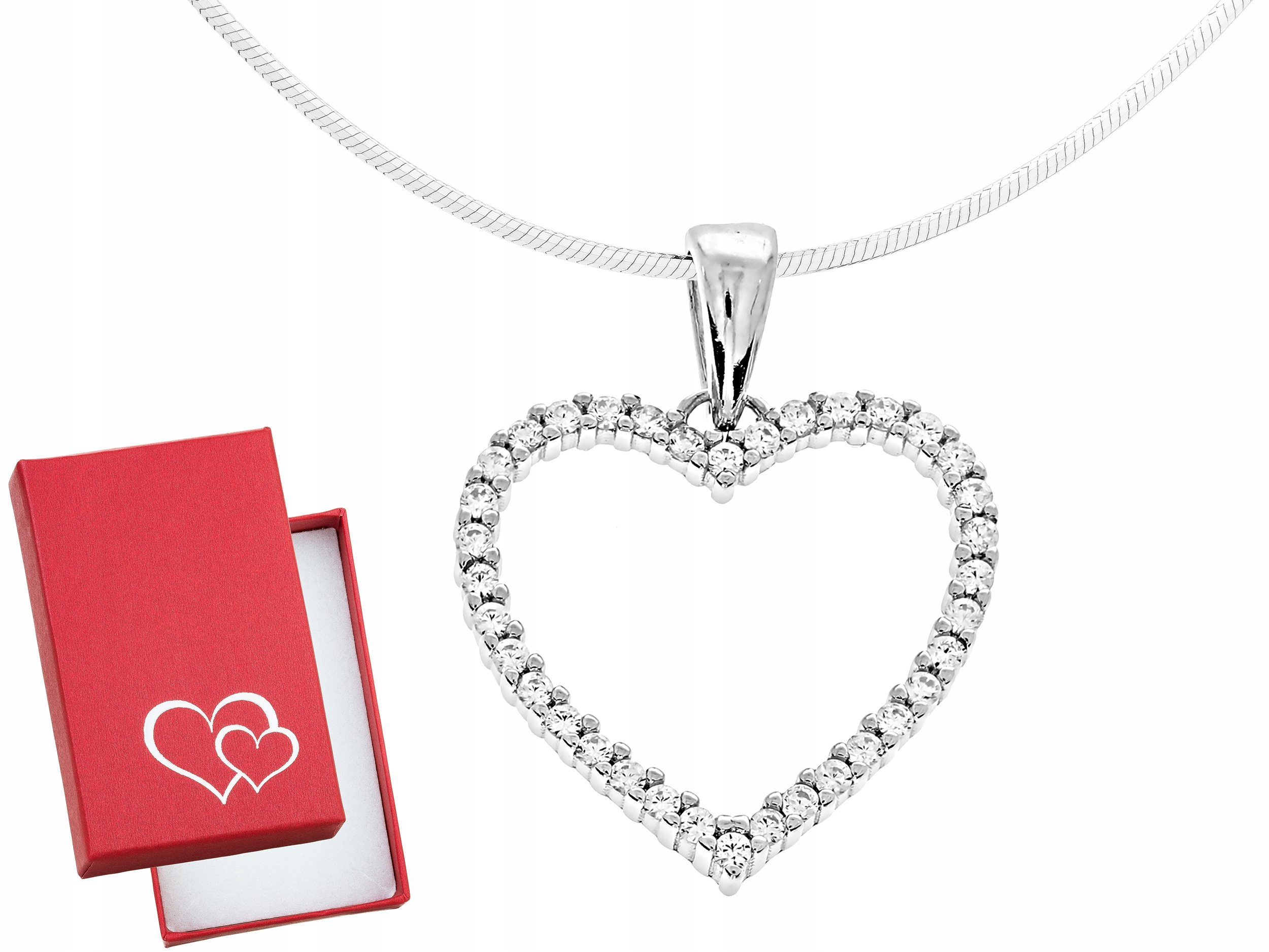 Dlouhý stříbrný dámský náhrdelník Velké srdce s zirkony Srdíčko Stříbro 50
