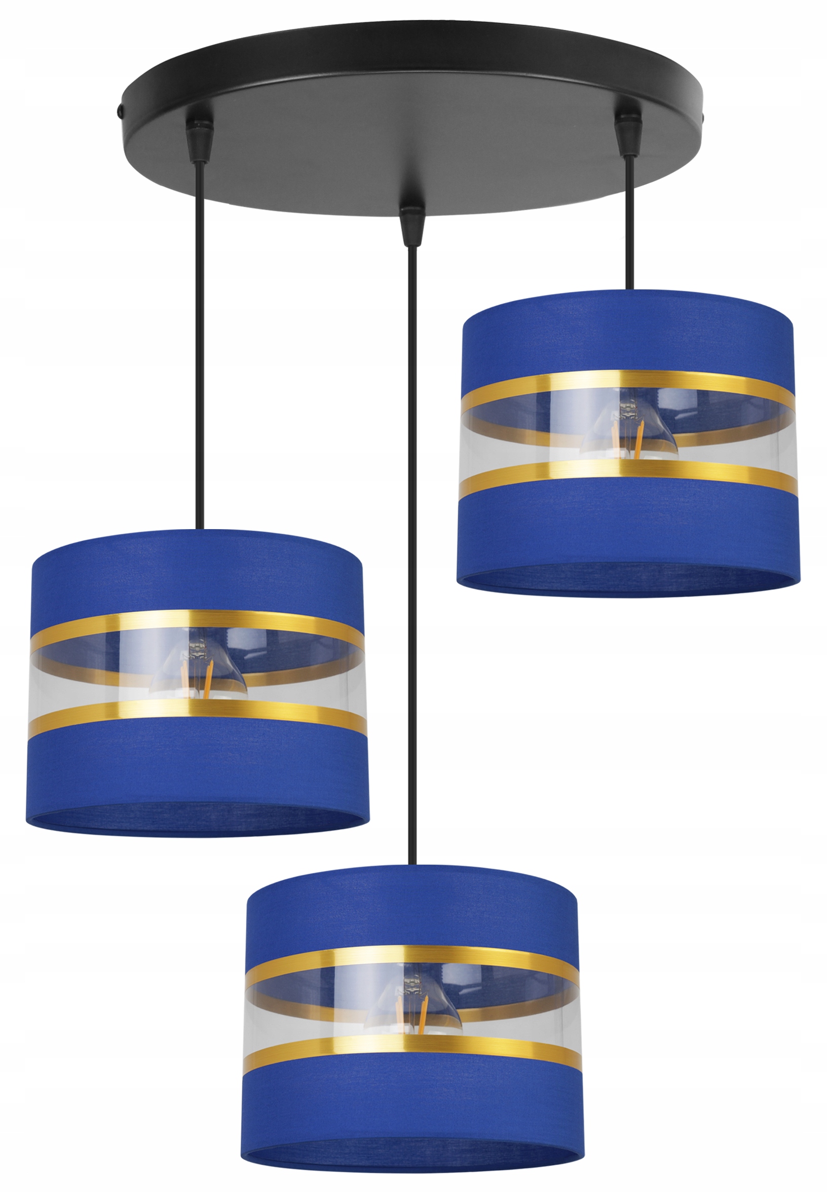 Závěsná Stropní Lampa S Trojitým Lustrem Glamour, Zlaté Pruhy, Stínítko