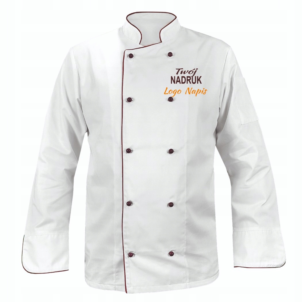 Bílý kuchařský Mikina s vínově červenou podšívkou a potiskem loga rS