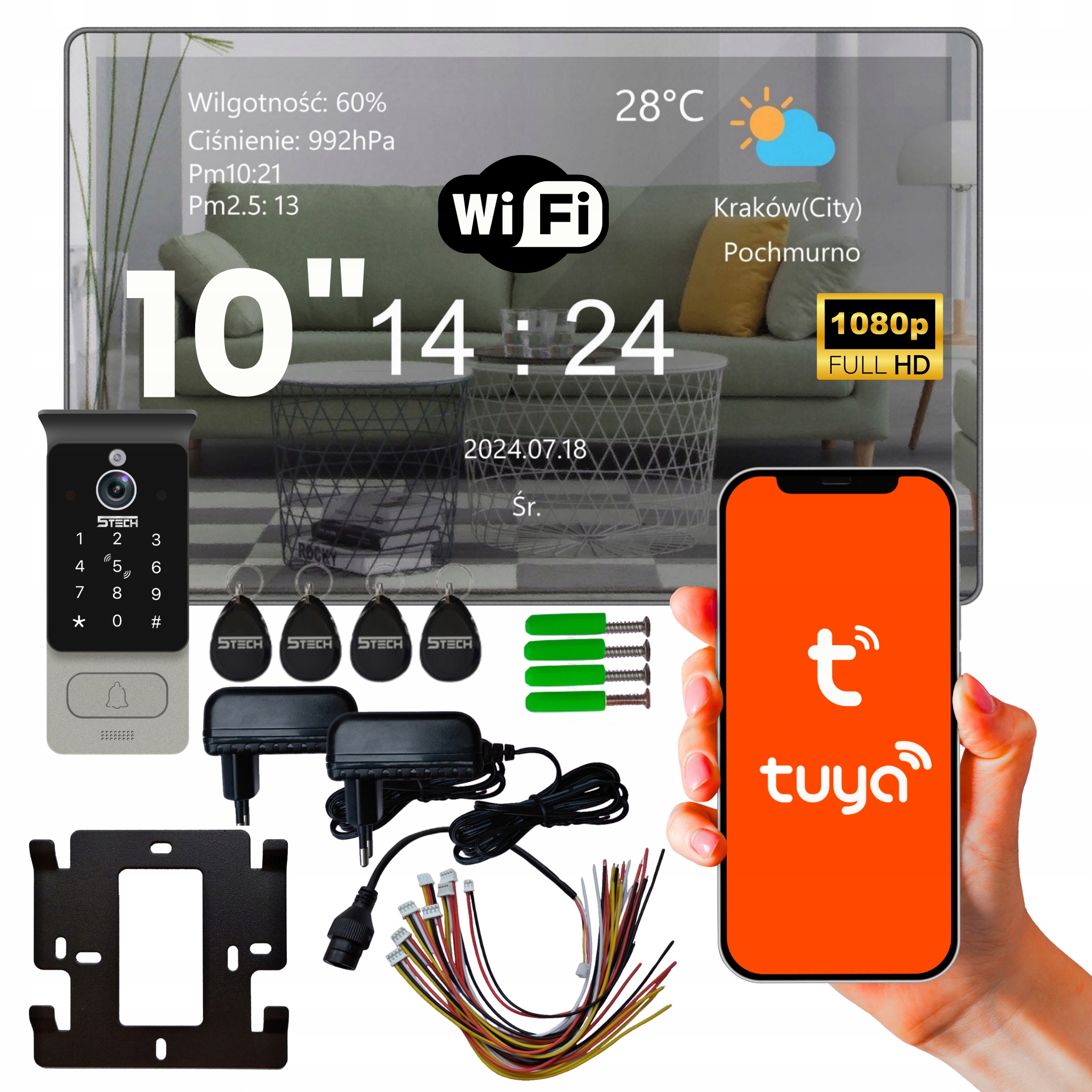 Wideodomofon 5TECH WiFi Full Hd 10 cali Verus Plus 84228 Lustrzany Tuya