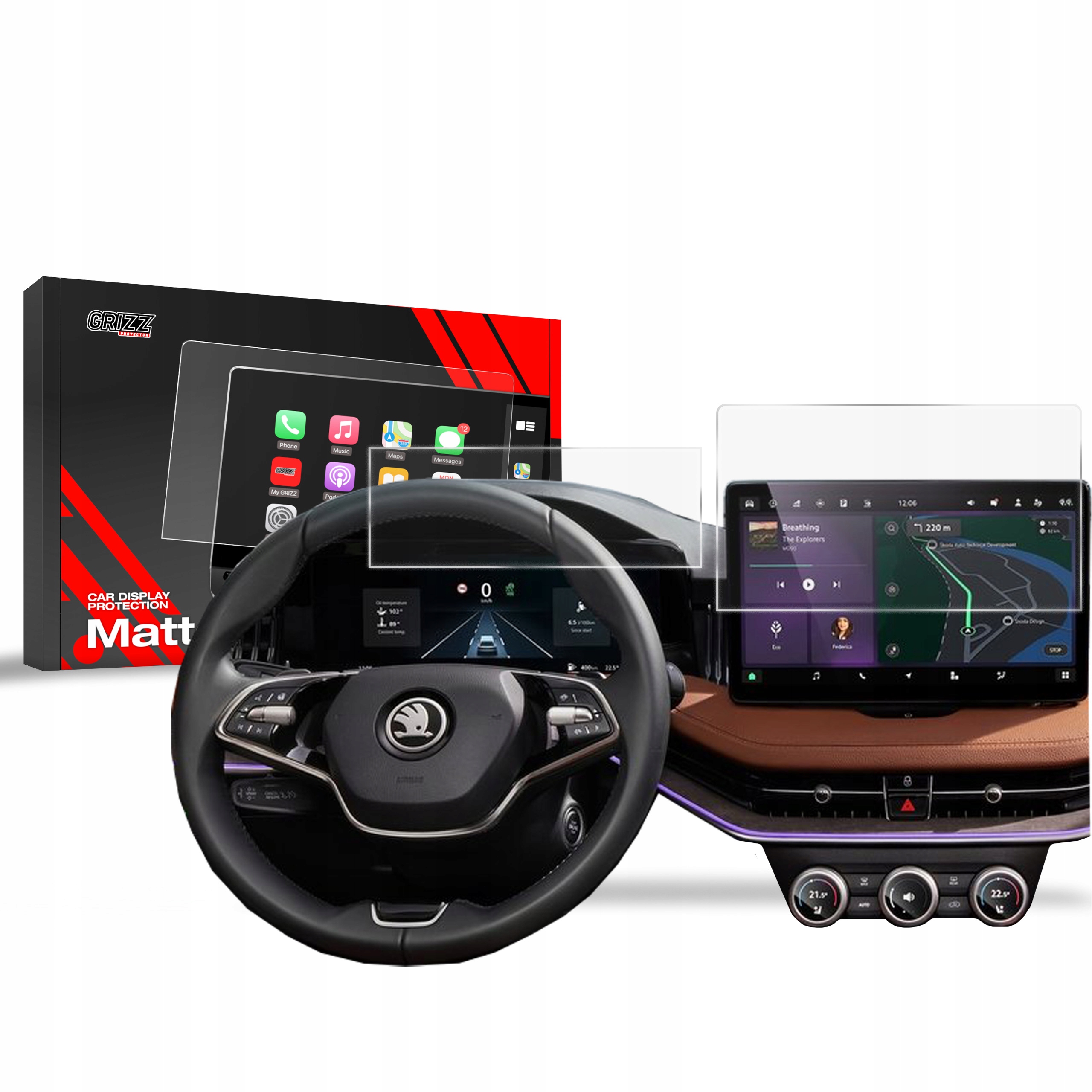2v1 Fólie na displej (matná), Škoda Kodiaq II, 2024- , Display 10"