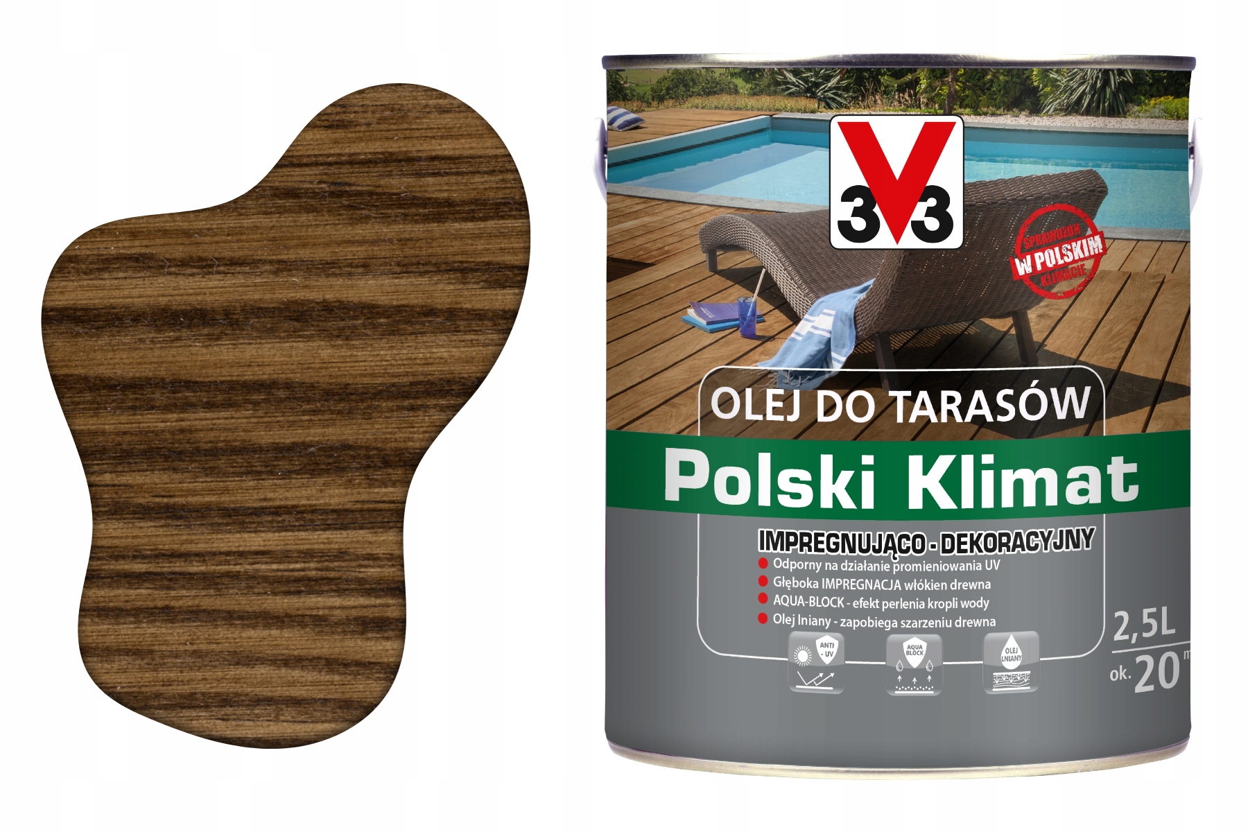 3V3 Olej Lniany Do Drewna Impregnujący Dekoracyjny Uv Matowy 2500ML