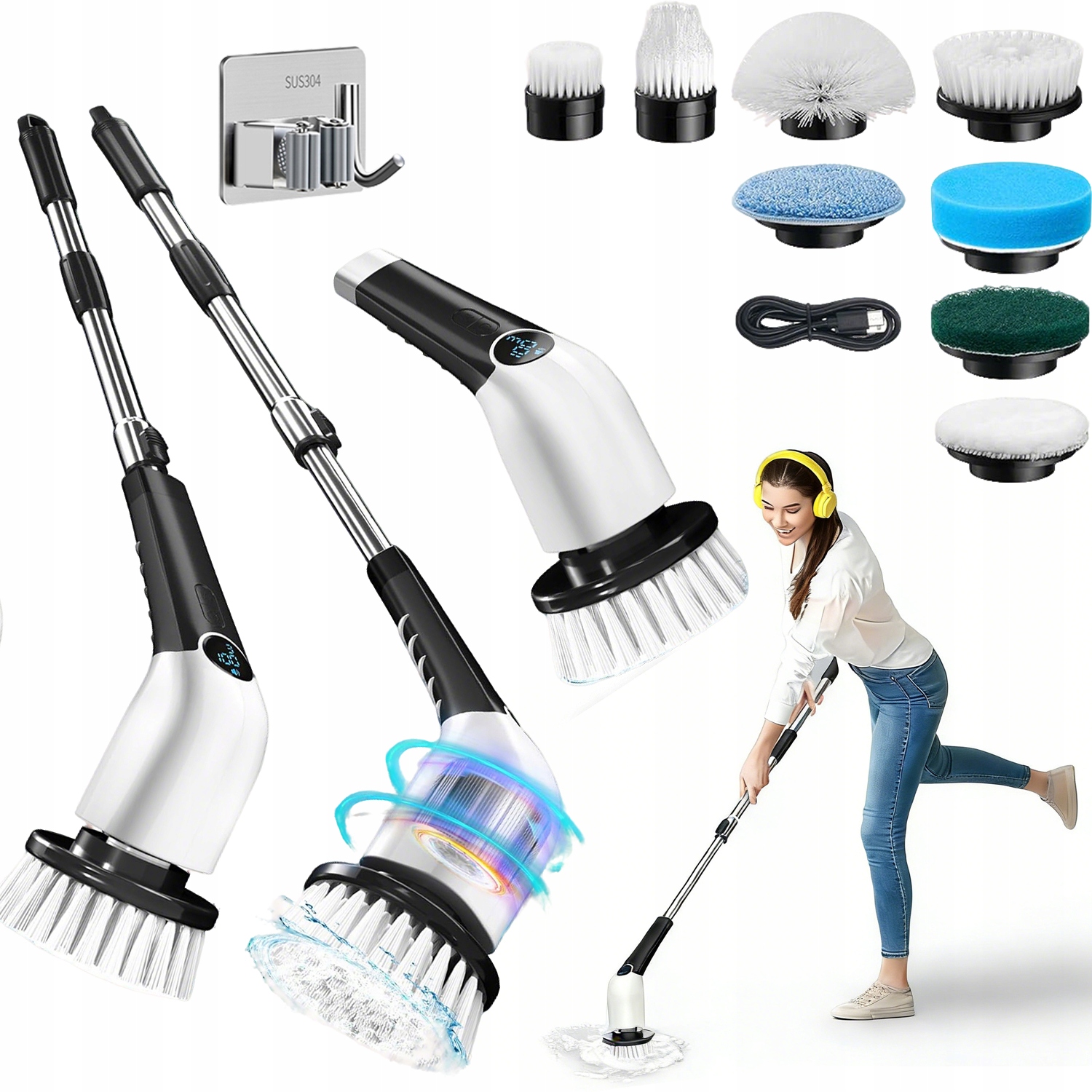 Levně Elektrický čisticí kartáč – Rotační bezdrátový 8v1