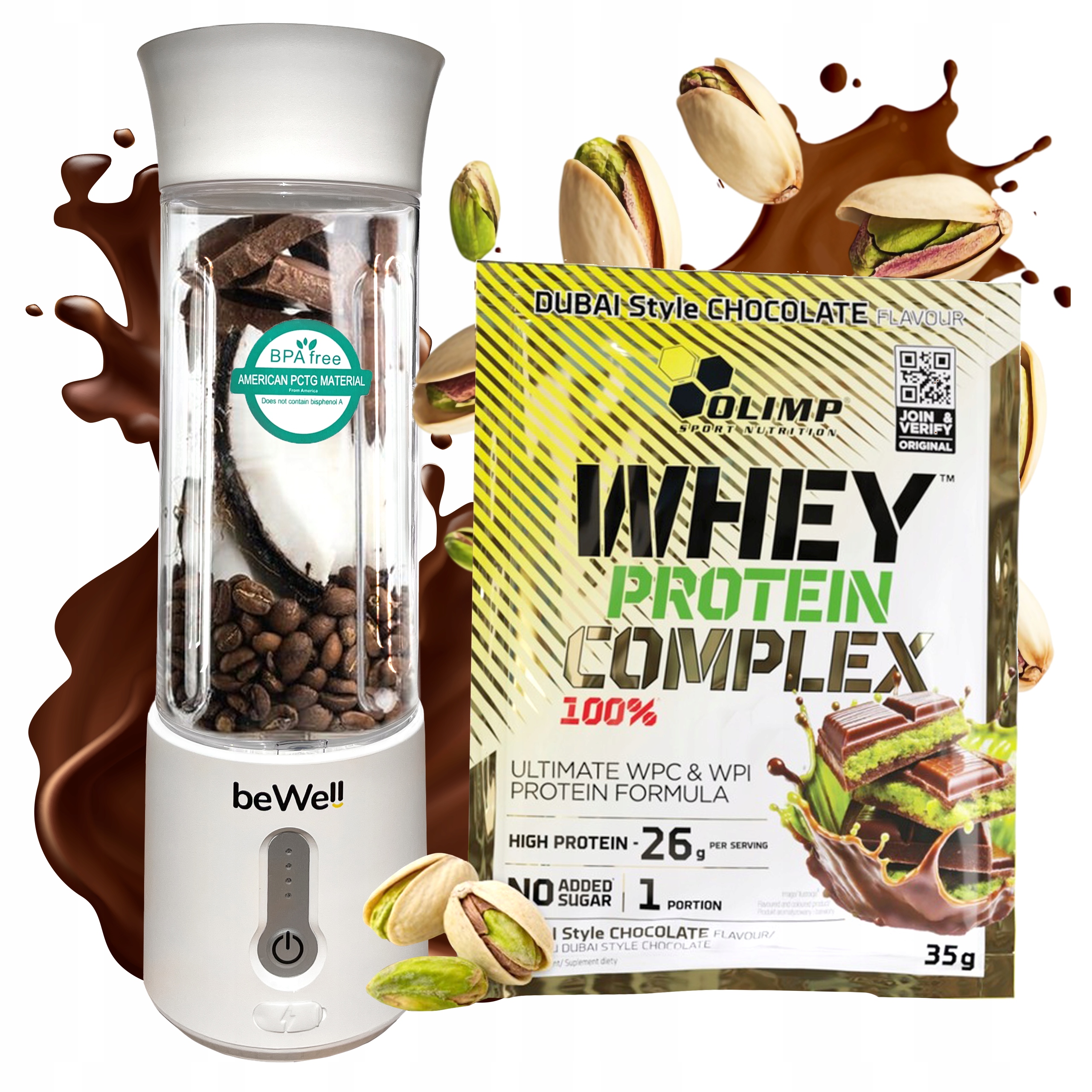 Kalichový mixér Přenosný bezdrátový beWell na Usb, protein Olimp Wpc