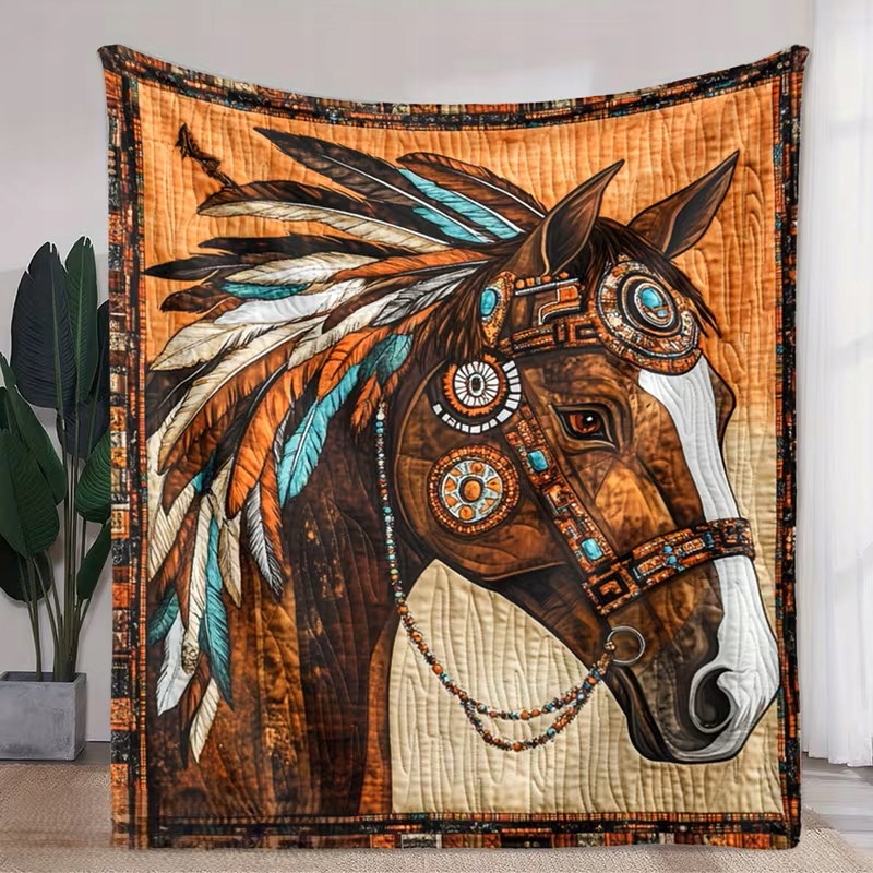 Deka barevná Kůň Koně rostliny Boho Art měkká teplá jako dárek 150 x 200 cm