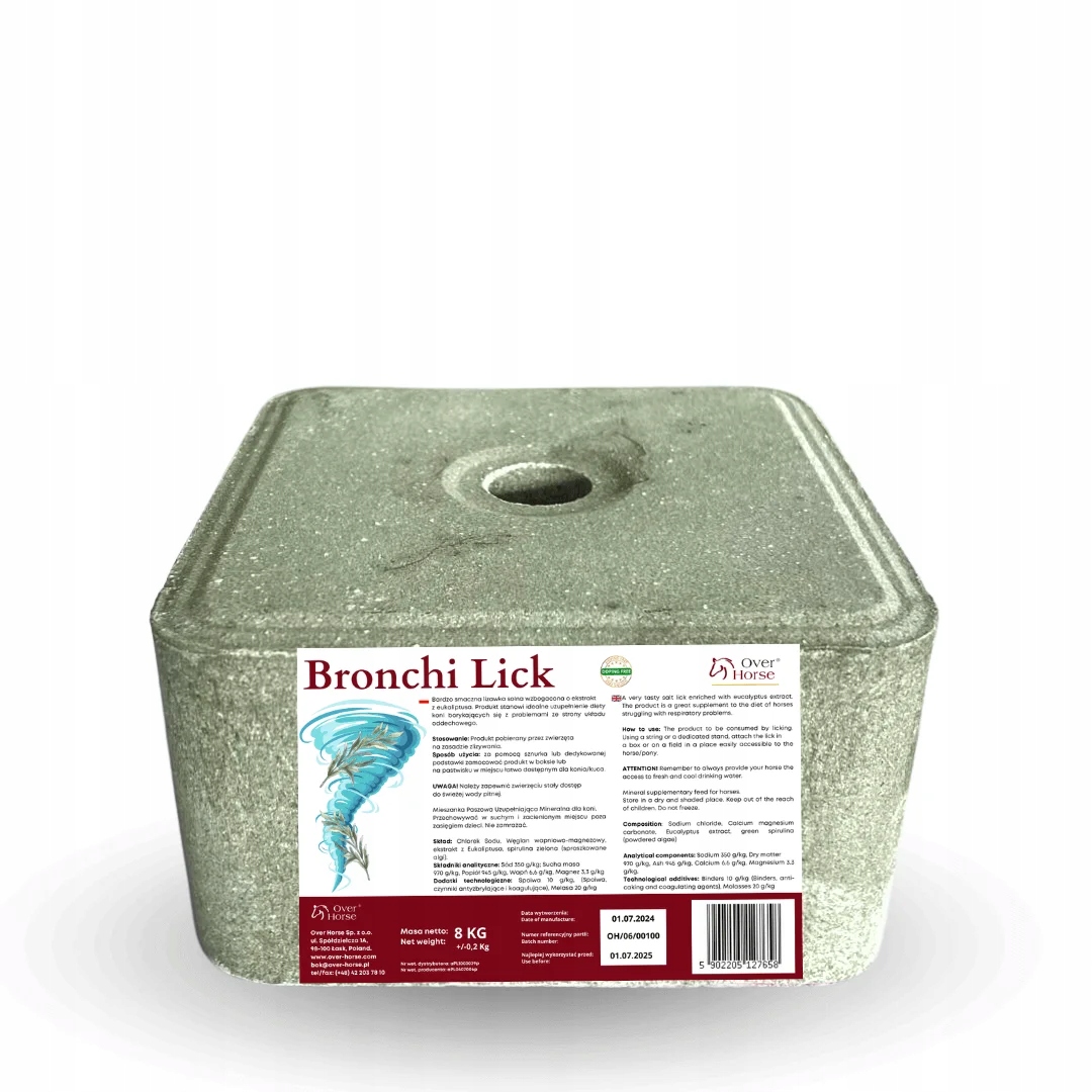 Lizawka solna Over Horse Bronchi Lick eukaliptus i spirulina 8kg