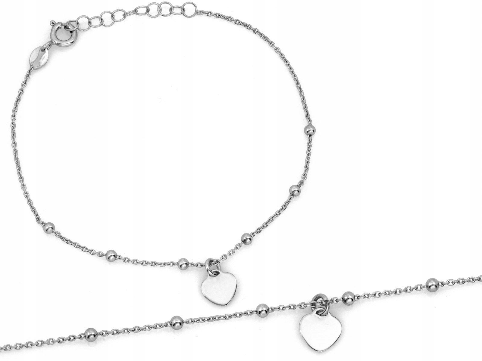 Stříbrný náramek 925 s kuličkami a srdíčkem, velikost 20, 1.42 g jako dárek
