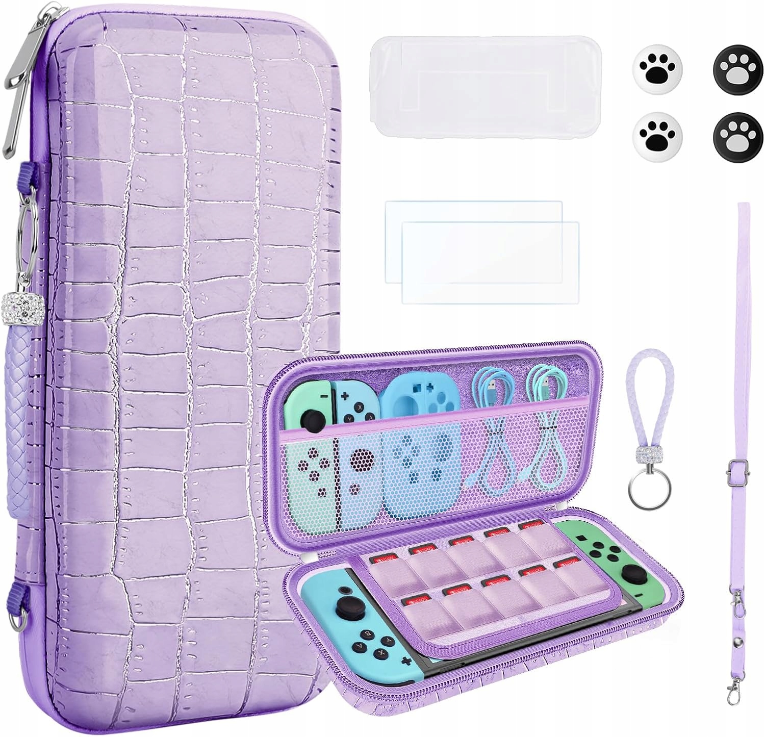 Etui Nintendo Switch 10w1 JYPS Fioletowe Twarde Pokrowiec Walizka Akcesoria
