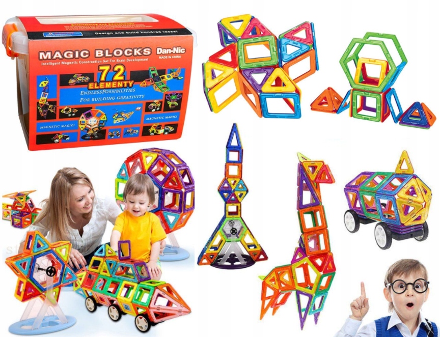 Образовательные МАГНИТНЫЕ БЛОКИ 72 ЭЛЕМЕНТЫ Сундучок