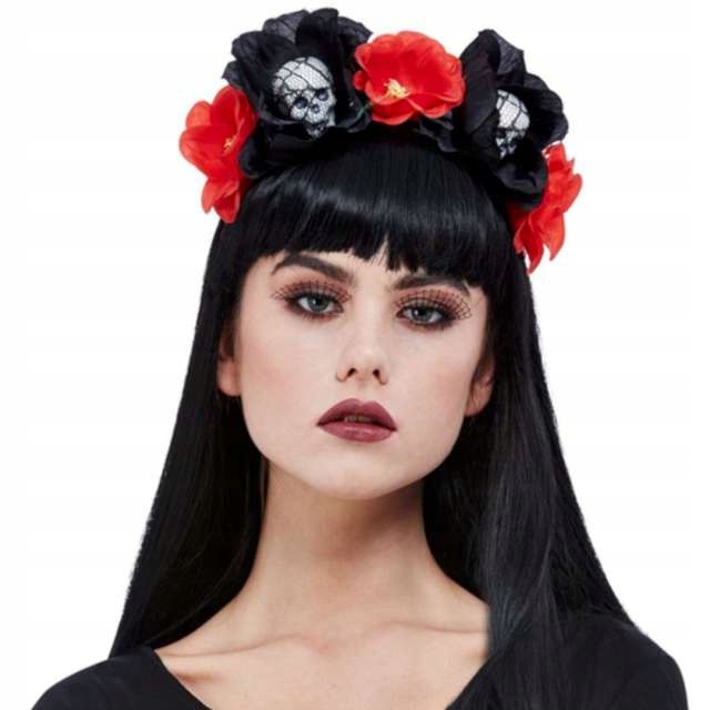 OPASKA halloween tiara KWIATY CZASZKI de MUERTOS