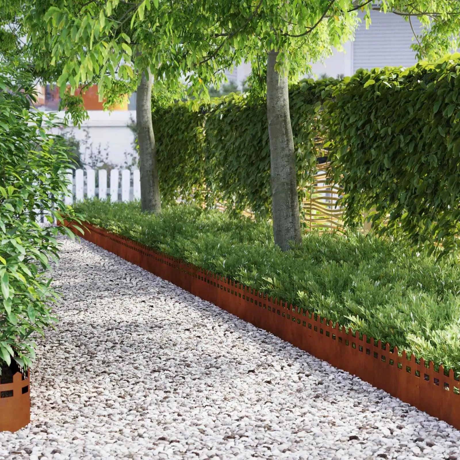vidaXL Obrubníky trávníku 10 pcs Rezavá 103 x 0,05 x 22 cm