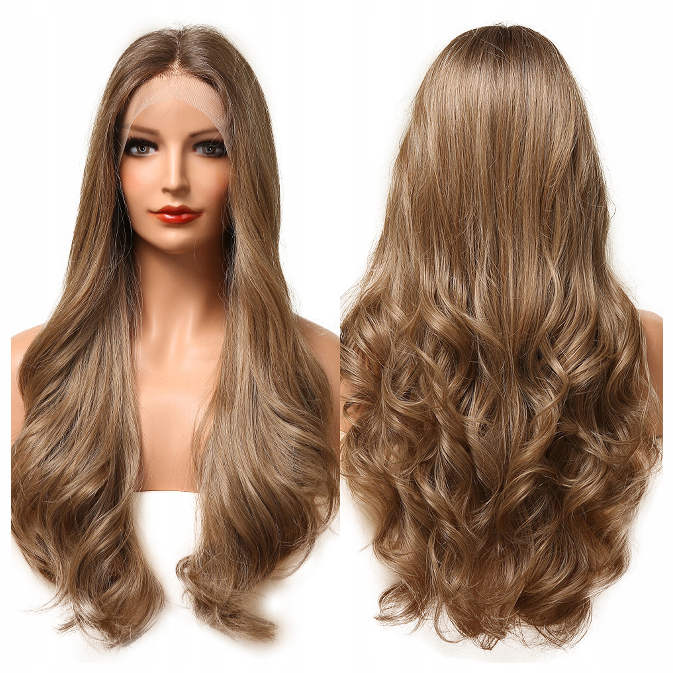 Peruka damska Jak Naturalna włosy Loki Brązowe kręcone długa Lace Front