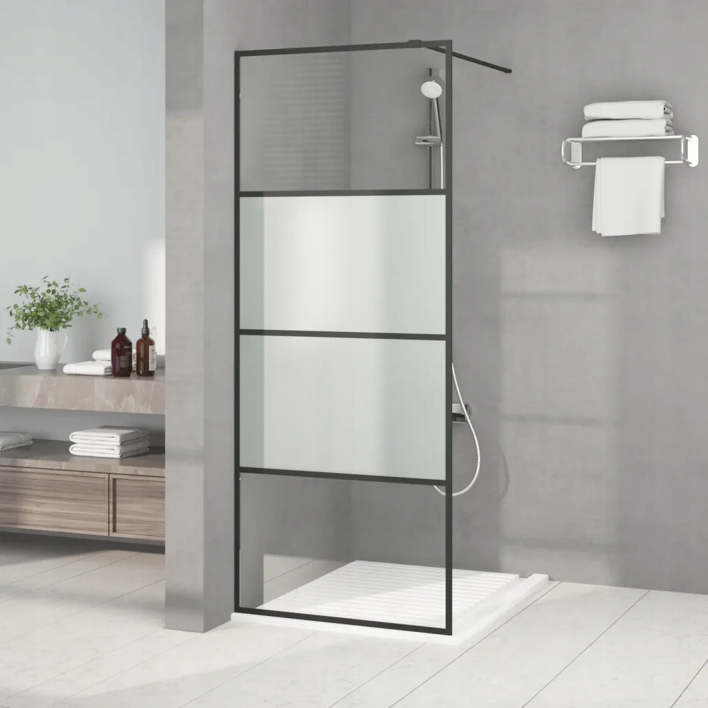 Petrashop Sprchová zástěna walk-in černá 80x195 cm napůl mléčné Esg sklo Č