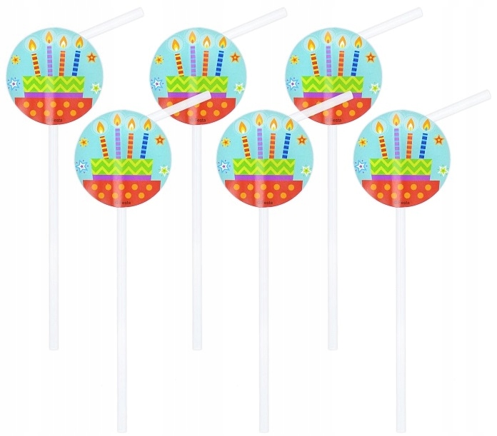 SŁOMKI DO PICIA MEDALION KOLOROWY BAL TORT 6 SZT