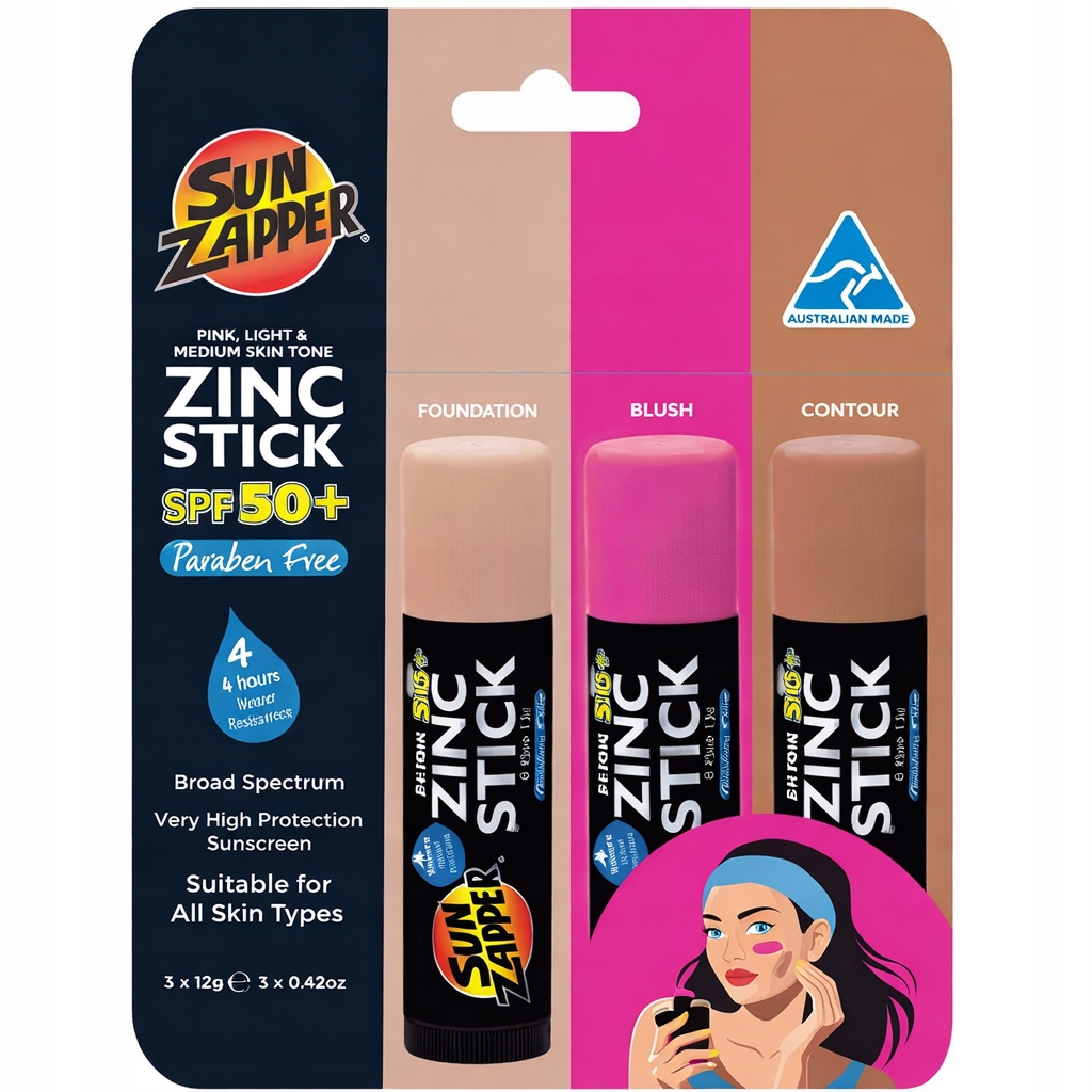 Sun Zapper Zinc Stick SPF50+ Sada 3 Uv Voděodolných Tyčinek