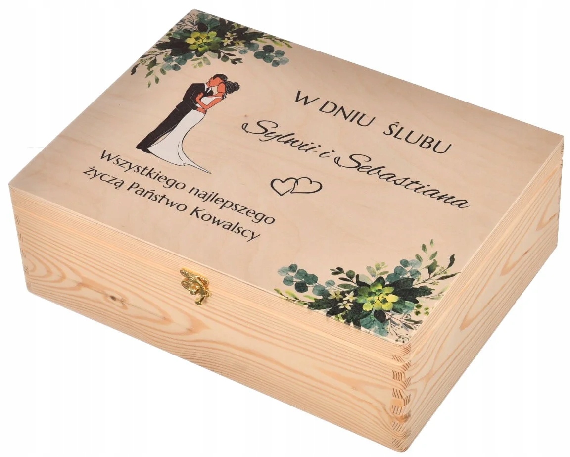 Drewniane pudełko personalizowane Ślubny dla Nowożeńców