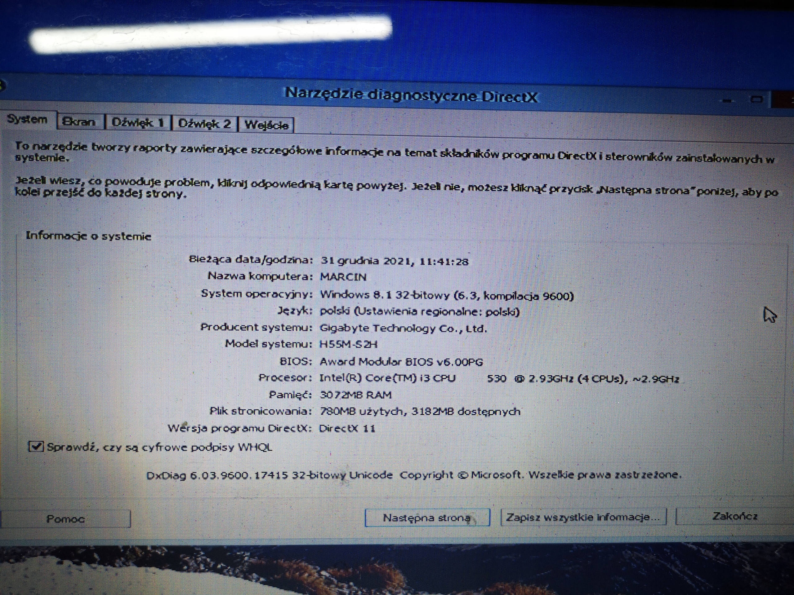 Komputer stacjonarny + monitor Typ dysku twardego HDD