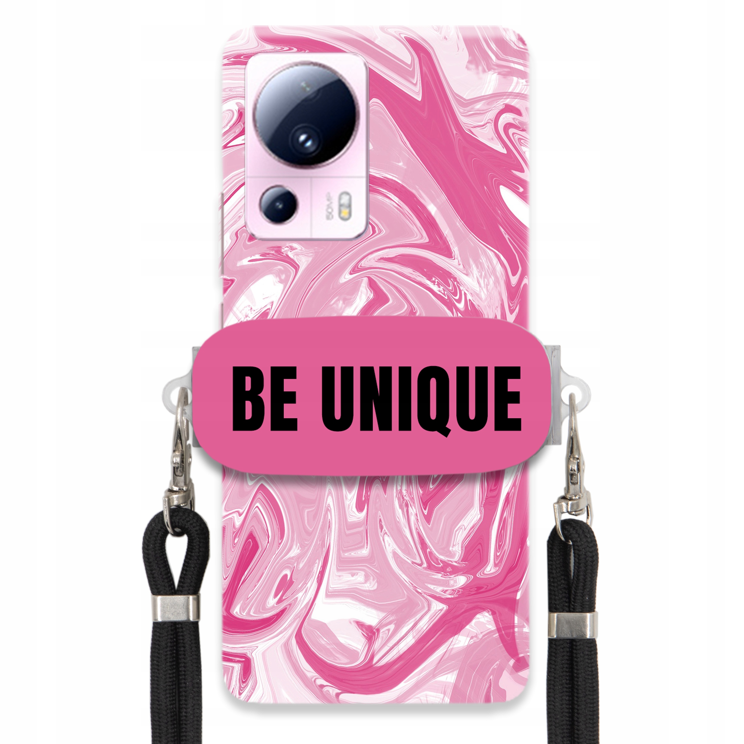 Puzdro pre Xiaomi 13 Lite Case držiak na šnúrku Čierna Ružová Mramor Be Unique