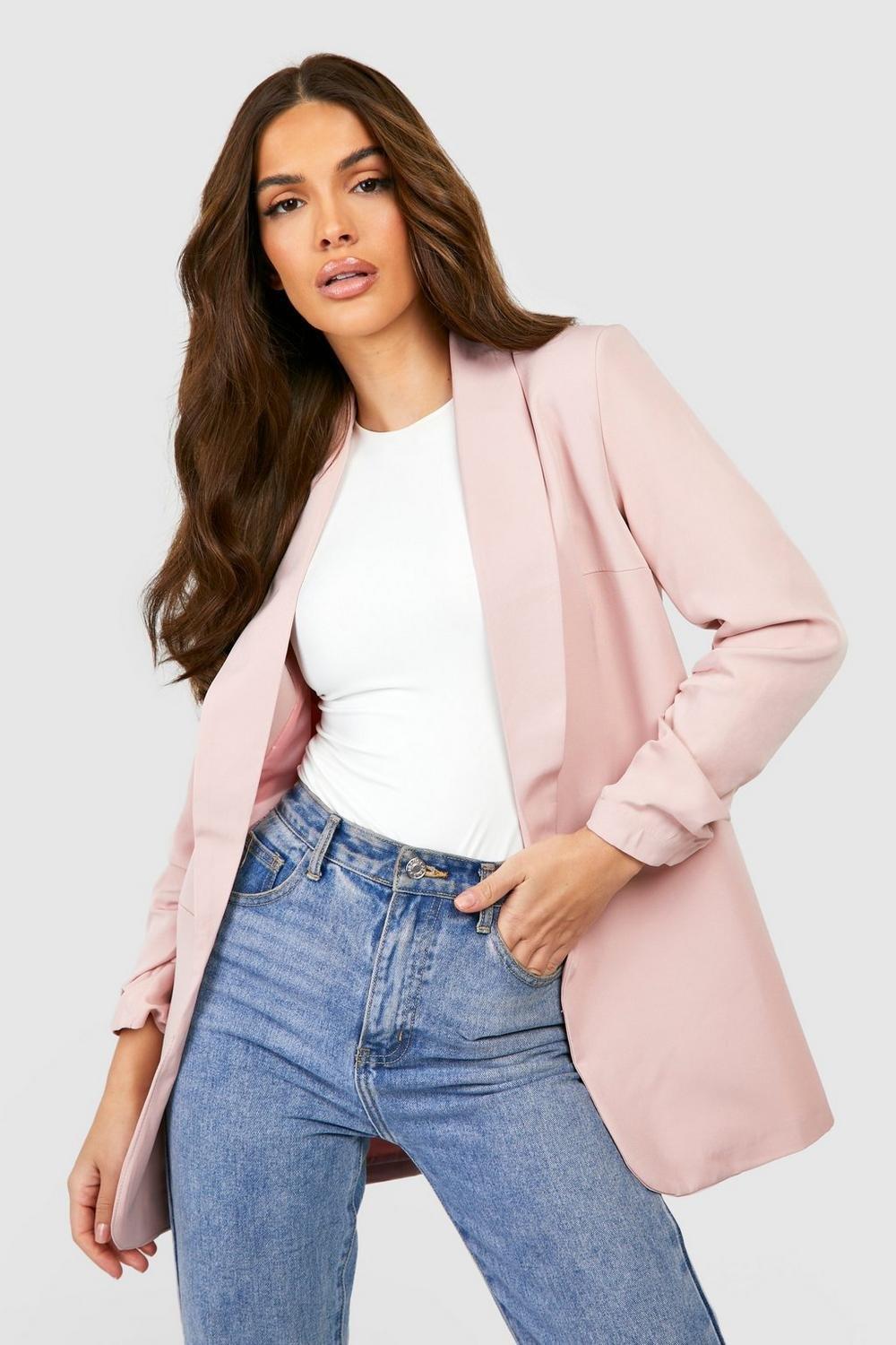 Sako Bez Zapínání S Nařaseným Rukávem Dusty Pink Casual Boohoo L