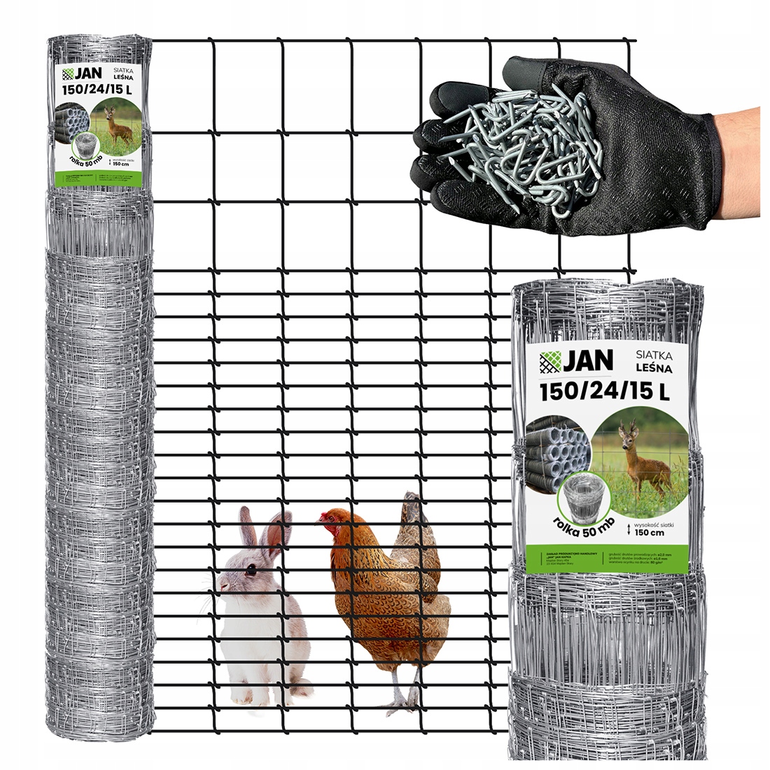 Siatka Leśna Ogrodzeniowa wys 150/24/15 L 50M Gęsta na kury Zająca