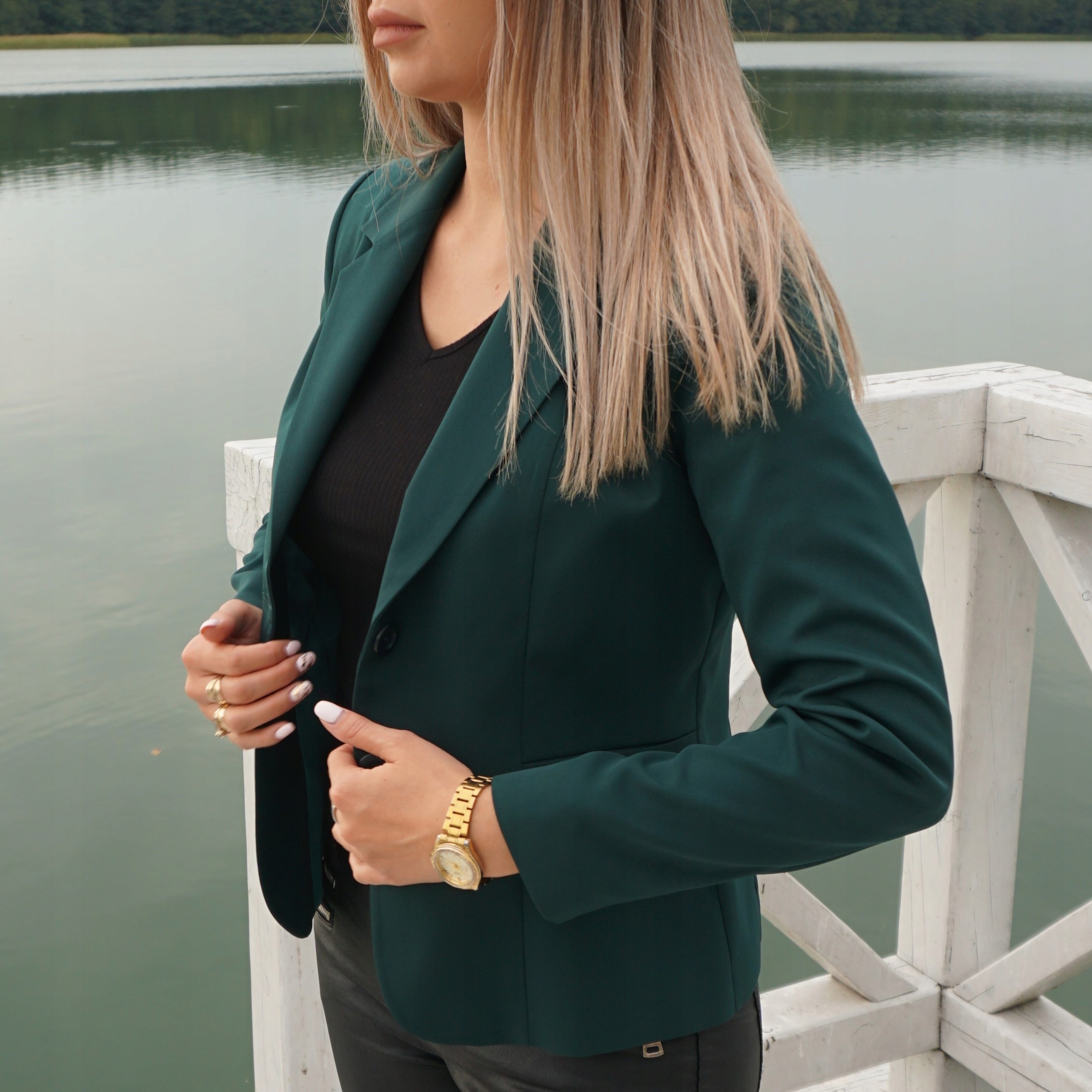 Żakiet damski klasyczny z klapami zielony roz.46 Rozmiar 46