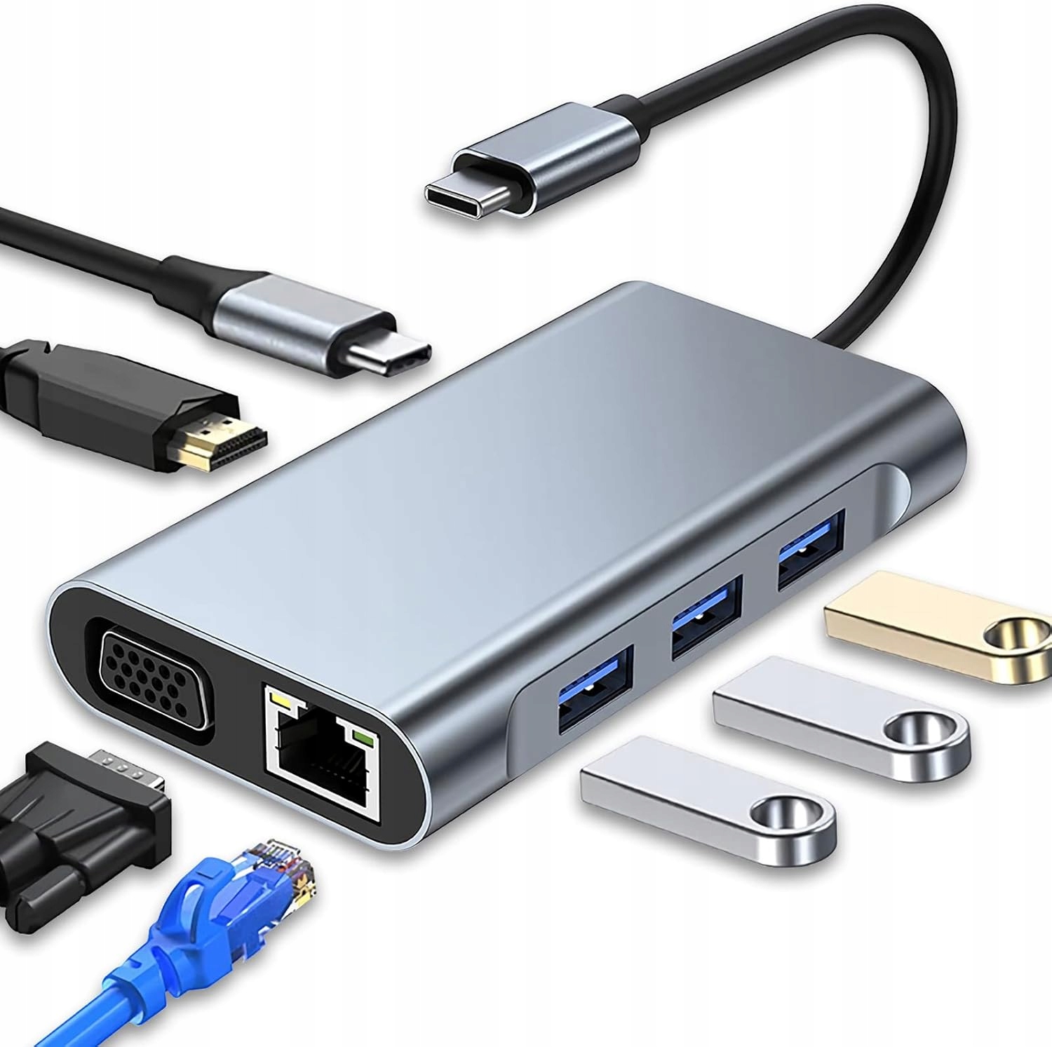 Hub Usb C 7w1 adapter Hdmi 4K Vga Pd 100W Usb 3.0 Ethernet stacja dokująca