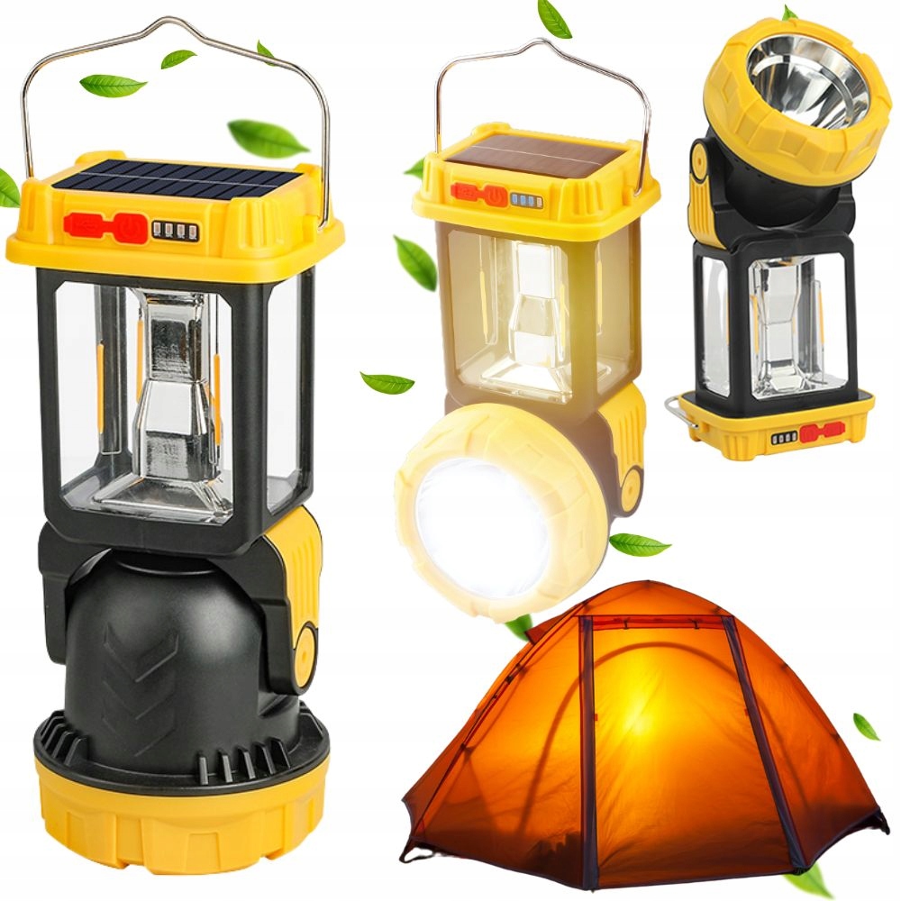 Lampa Solarna Kempingowa Led Z Uchwytem Do Wieszania Na Biwak 5 Trybów