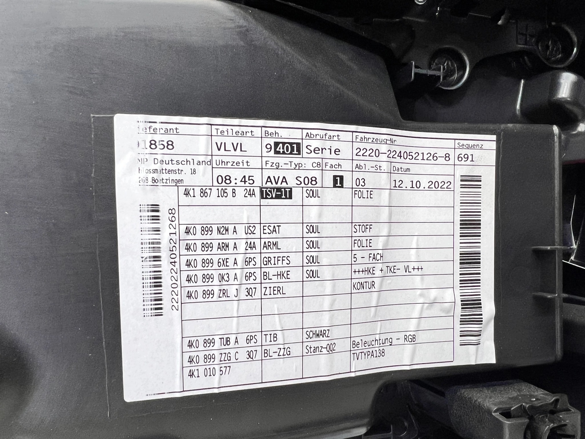 side door left front AUDI A6 C8 4K1867105B QQ2