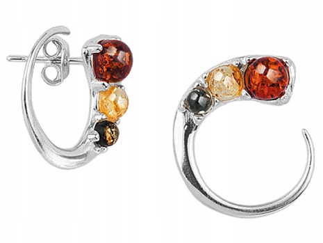 Stříbrné Náušnice Kolové šroubky s jantarem Velké barevné Stříbro 925 ks