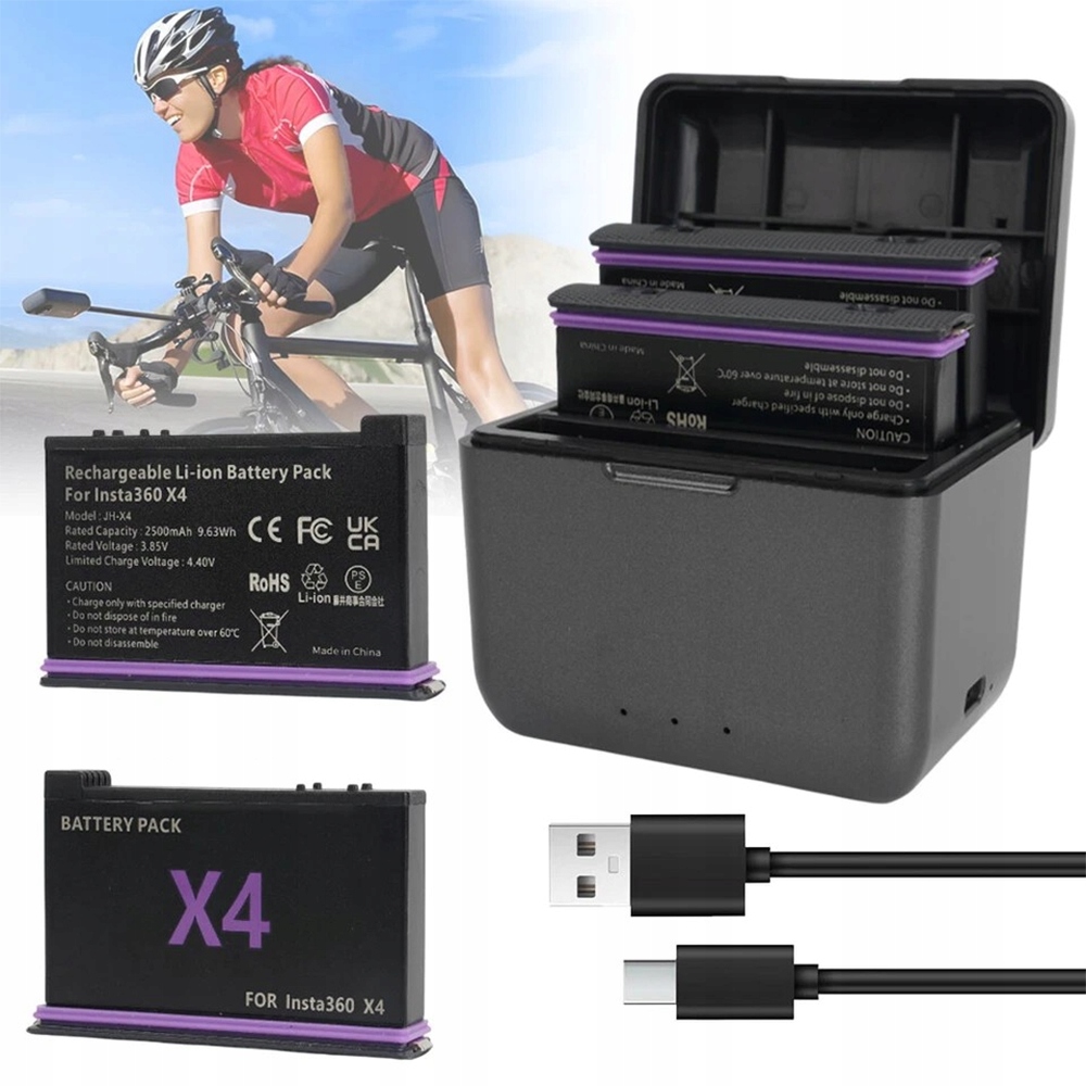 Insta 360 X4 Akcesoria Zestaw Akumulator Bateria 3X Szybkie Ładowarka
