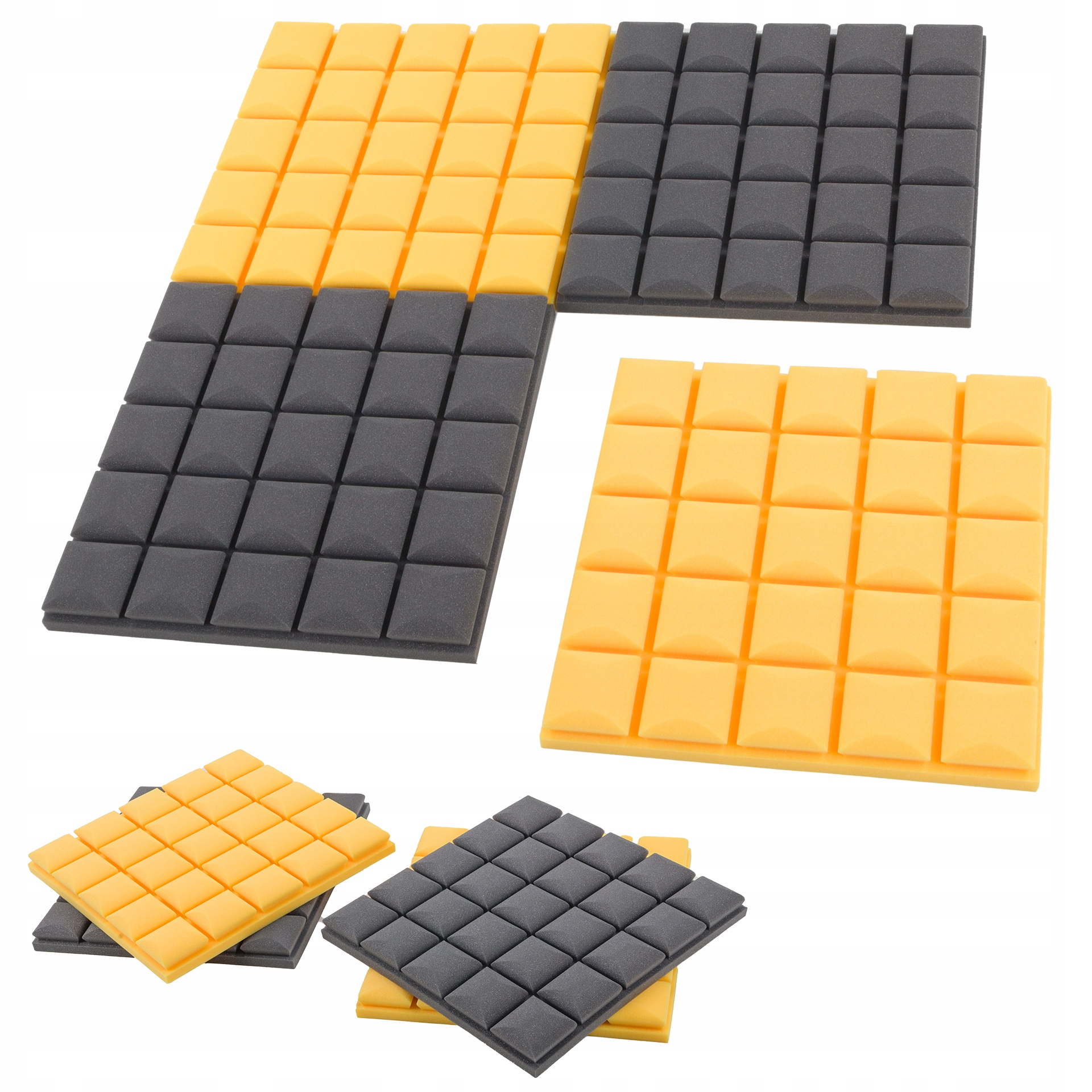 Akustická tlumící podložka s konvexním panelem a kostkou, sada 4 kusů 50x50x5 cm