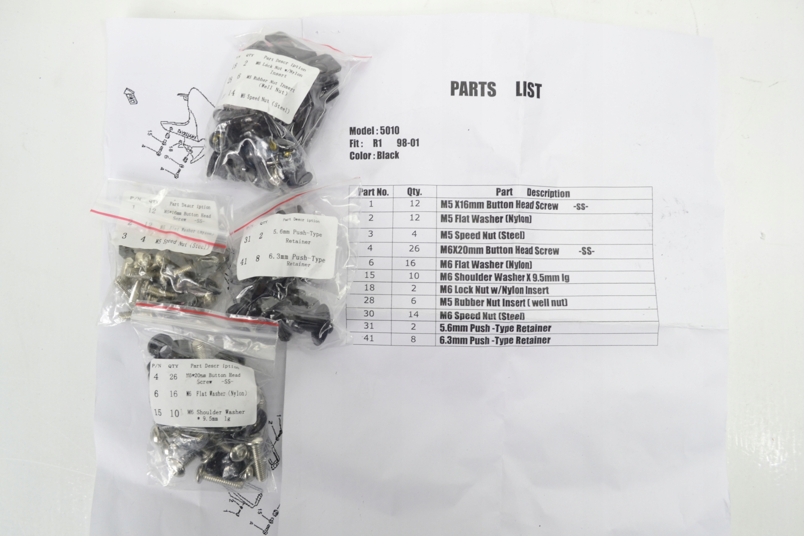 R19801 - Yamaha YZF-R1 1998-2001 - болты обтекателя KPL