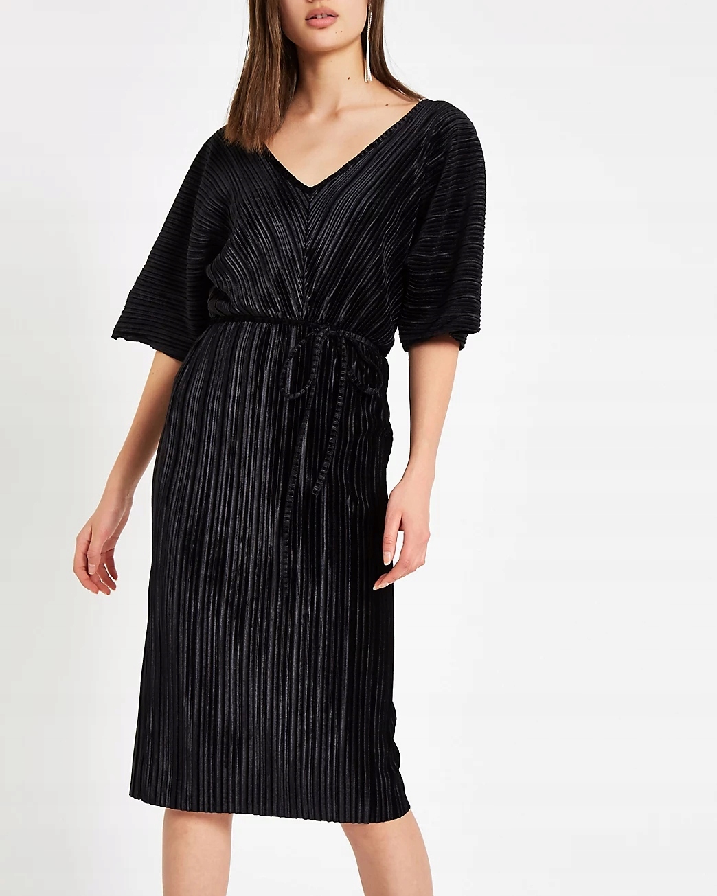Šaty Velurová Sametová Midi Elegantní Černá River Island Xs 34
