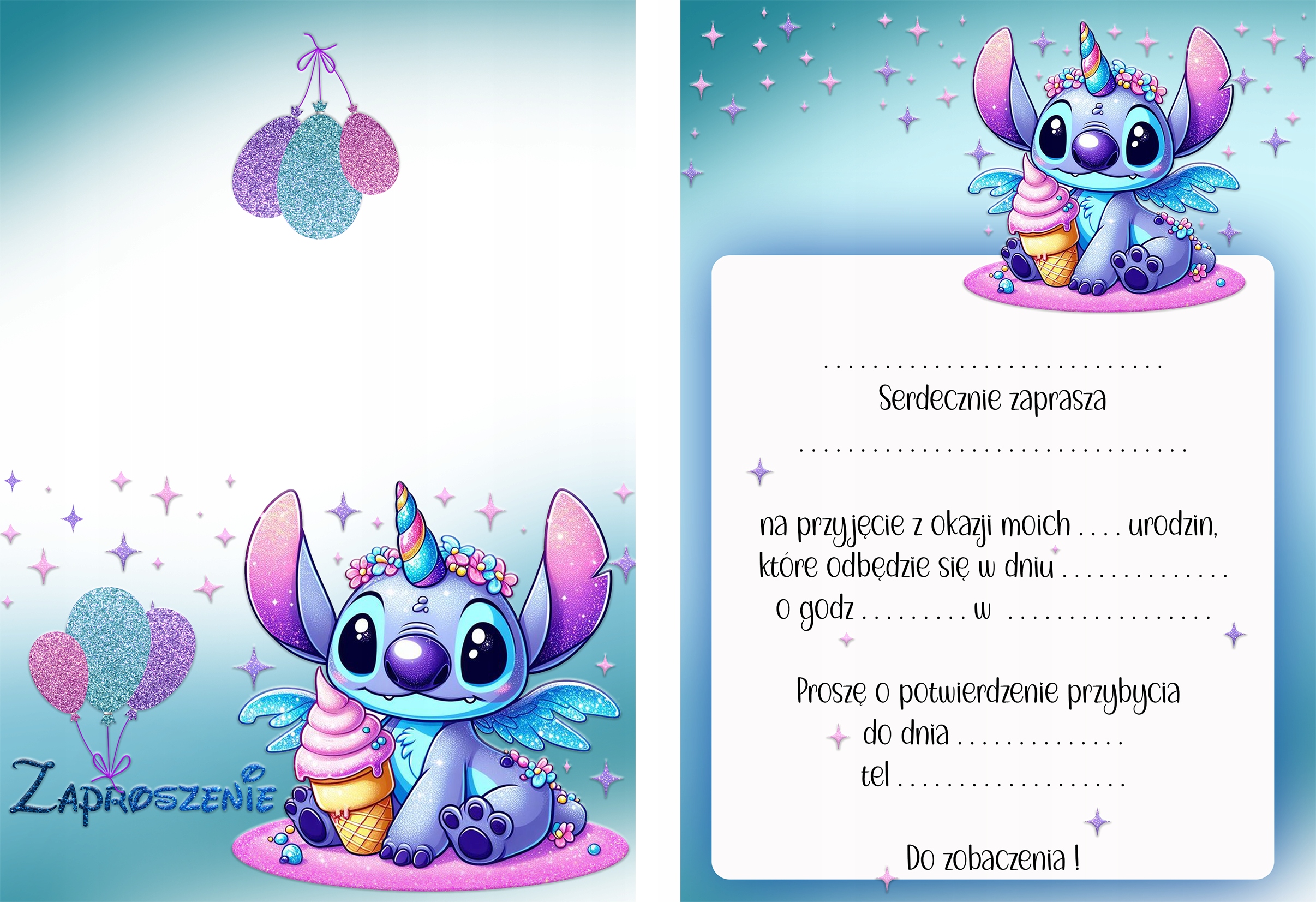 ZAPROSZENIE NA URODZINY LILO I STICH STITCH ANGEL Y4 ZAPROSZANIA URODZINOWE Marka Wyczaruj Prezent