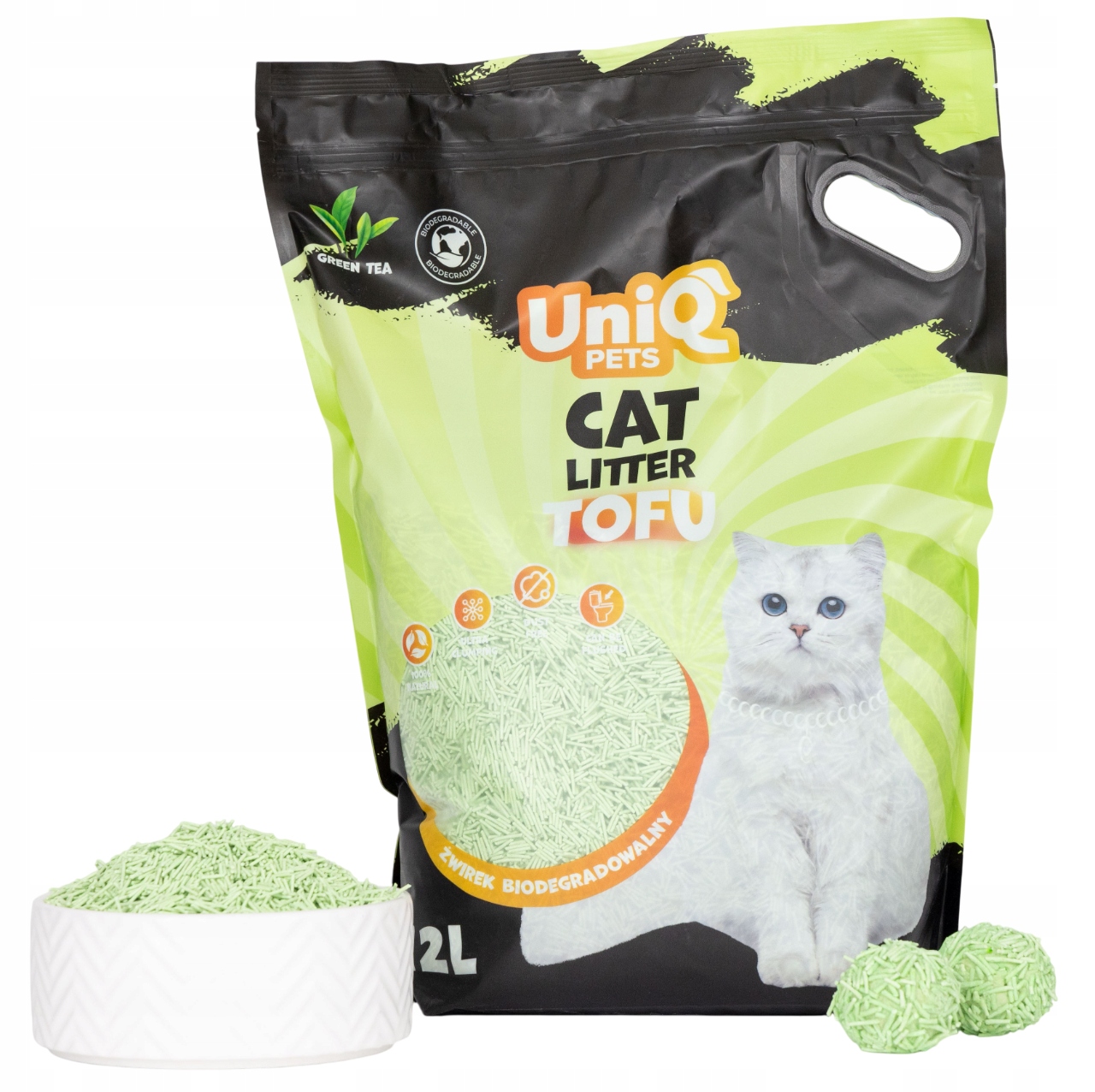Żwirek tofu zielona herbata dla kota biodegradowalny zbrylający 15kg