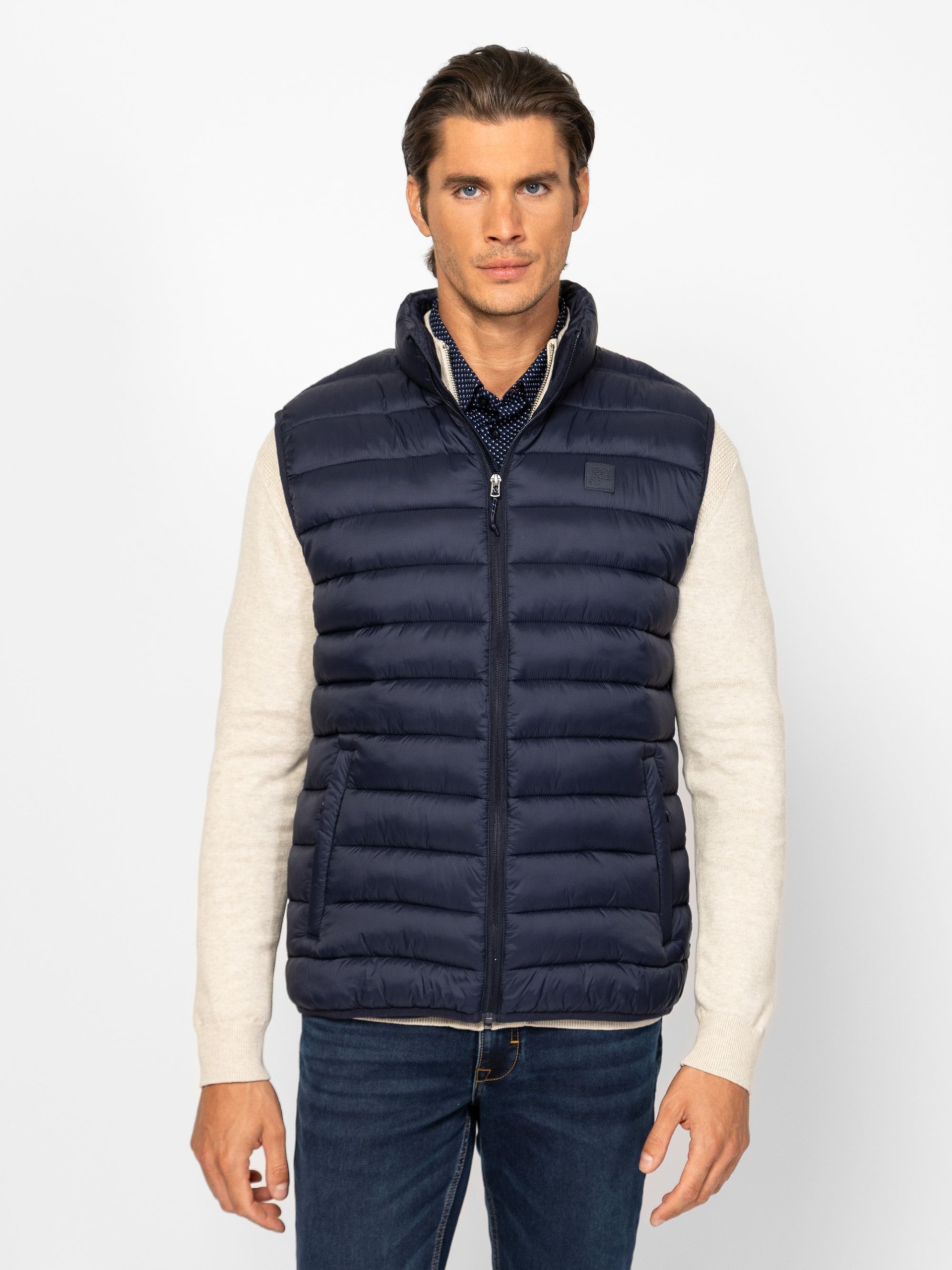 Heavy Tools Pánská Prošívaná Vesta Bez Rukávů Warner Navy Tmavě Modrá