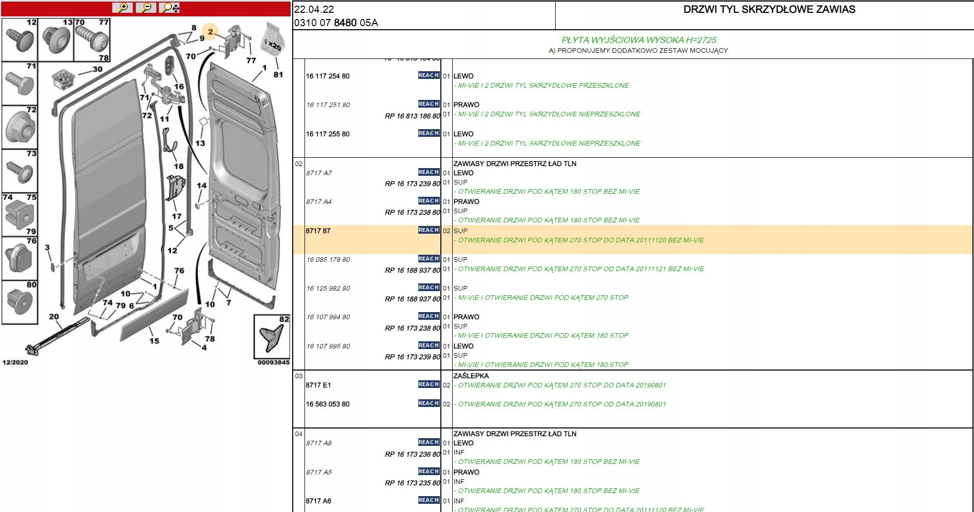 ZAWIAS DRZWI TYL GORNY CITROEN JUMPER III871787 Car type Cargo vans