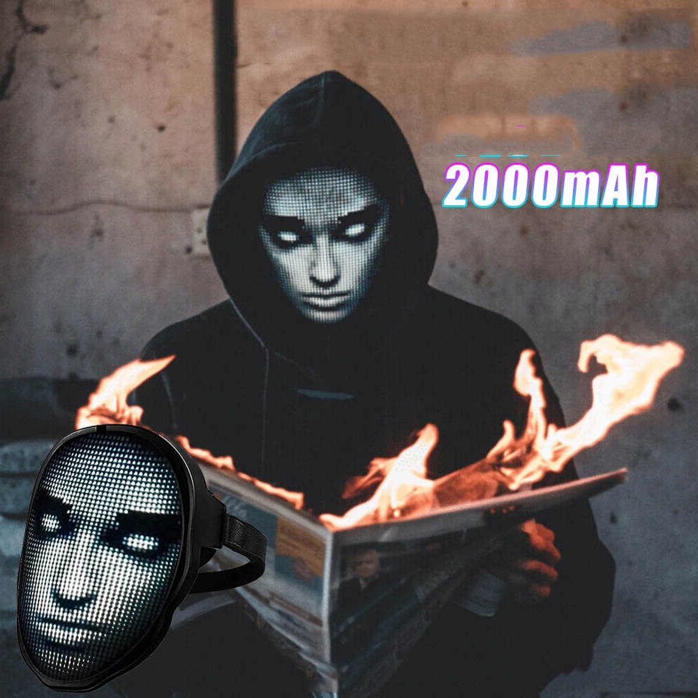 MASKA ZMIENNA NA HALLOWEEN LED ŚWIECĄCA PROGRAMOWALNA APP KONTROLA GEST Kod producenta 678456347347