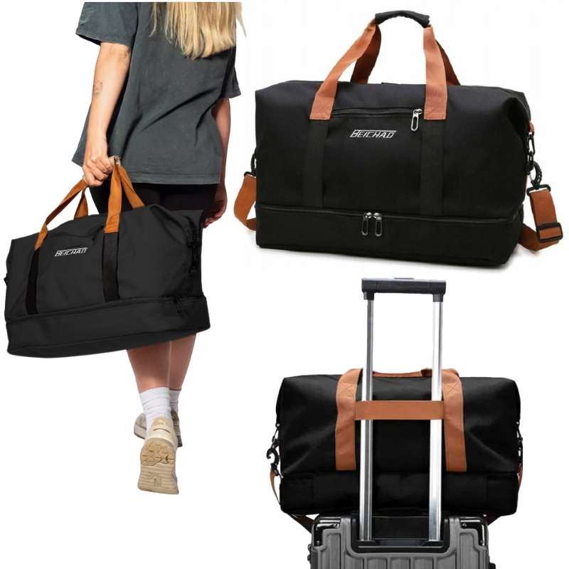 TORBA MĘSKA DAMSKA DUŻA CZARNA PODRÓŻNA SPORTOWA TURYSTYCZNA BAGAŻ WALIZKA