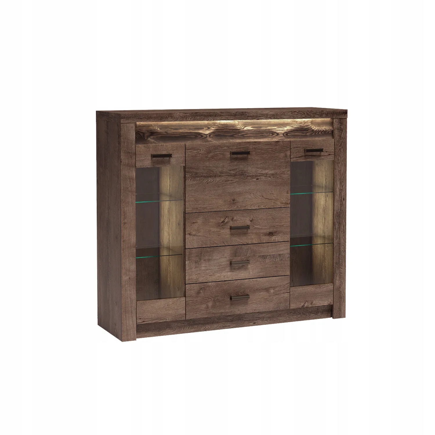 Witryna z oświetleniem LED szeroka z szufladami INDIANAPOLIS jesion ciemny EAN (GTIN) 5905601104797