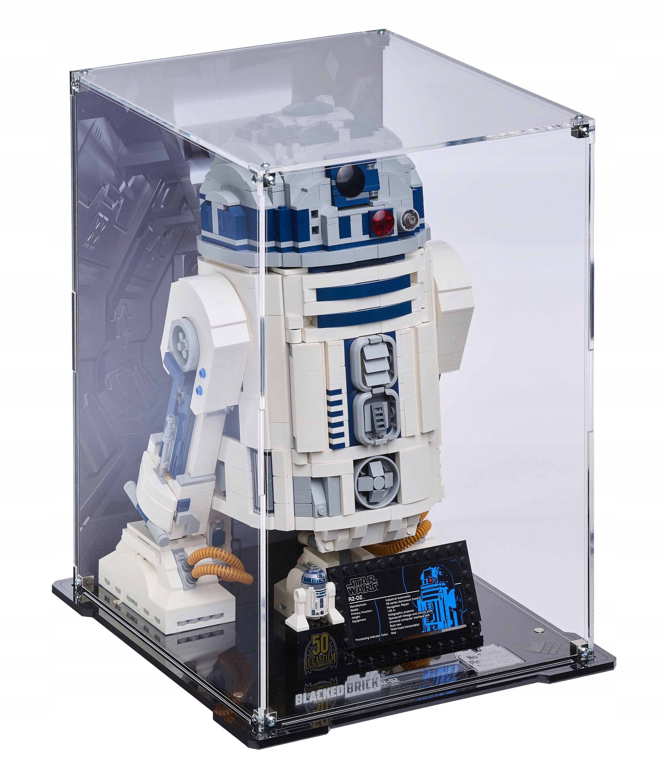 Vitrína s pozadím Blacked Brick pre Lego 75308 Star Wars R2-D2