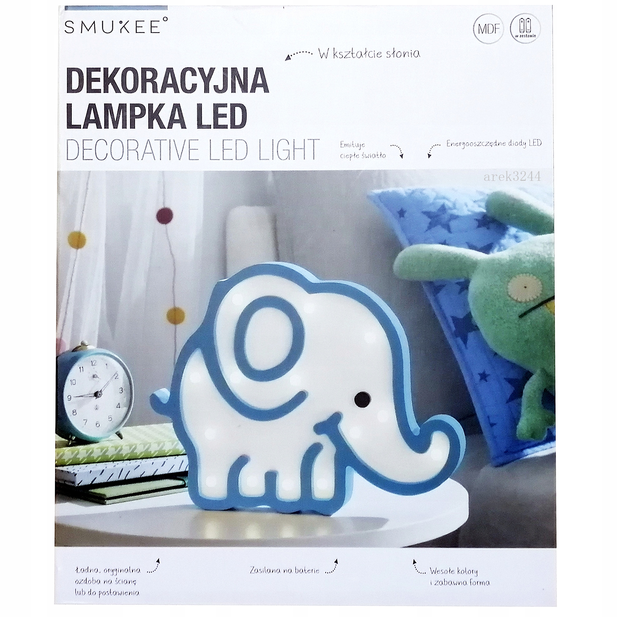 

Nocna lampka Led dla dzieci Słoń drewniana 27cm