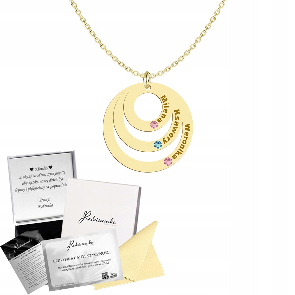 Zlatý Řetízek pro maminku Jméno dítěte Stříbro 925. Narozeniny Gravírování Bonus